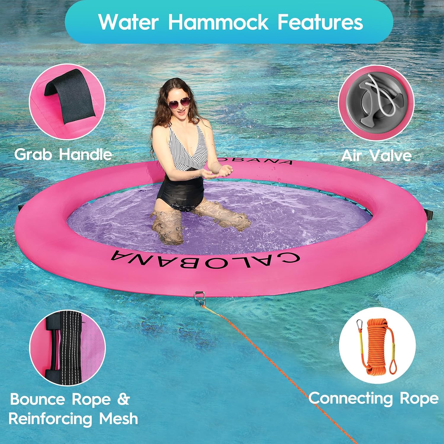 Detalle 2 de CALOBANA 8ft Inflatable Round Water Hammock Floating Ring Dock Platform for Adults