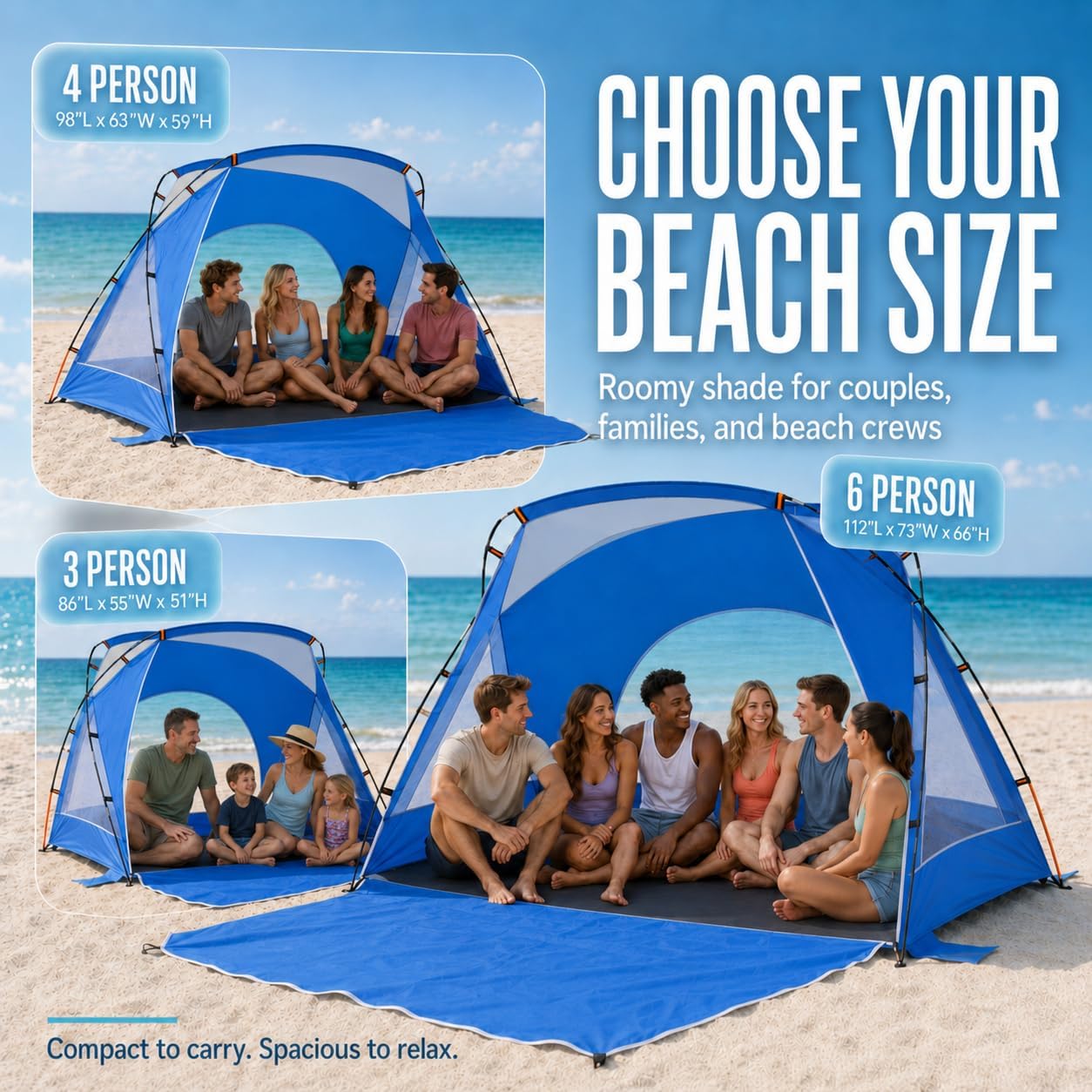 Thumbnail 6 de Beach Tent Portable Sun Shelter for 2–8 People with UPF 50+ Protection
