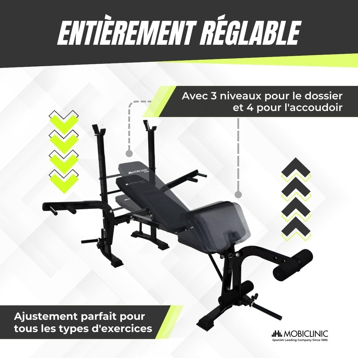 Detalle de Mobicliniс fitness Banc de musculation Pressfit — Banc pliable et ajustable en acier jusqu’à 250 kg