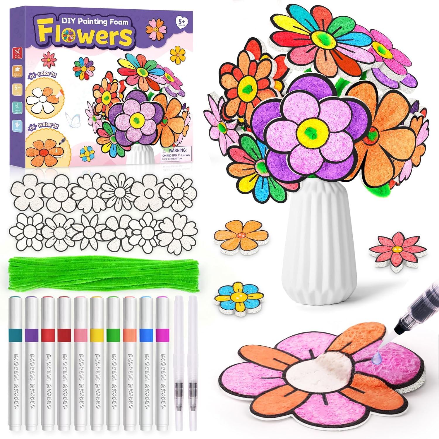 Detalle de Gifts for 5–10 Year Old Girls DIY Flower Bouquet Art & Craft Drawing Kit (3D puffy paint activity set)