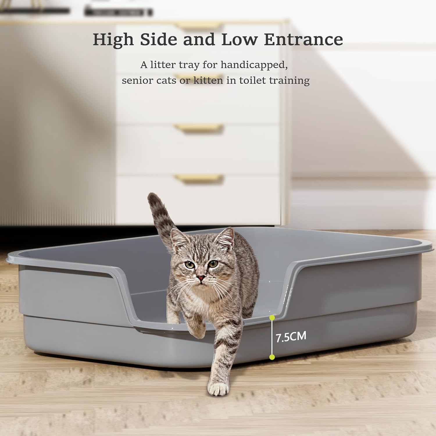 Thumbnail 1 de Vealind Extra Large Cat Litter Tray with High Sides and Low Entrance (60 x 40 x 15 cm)