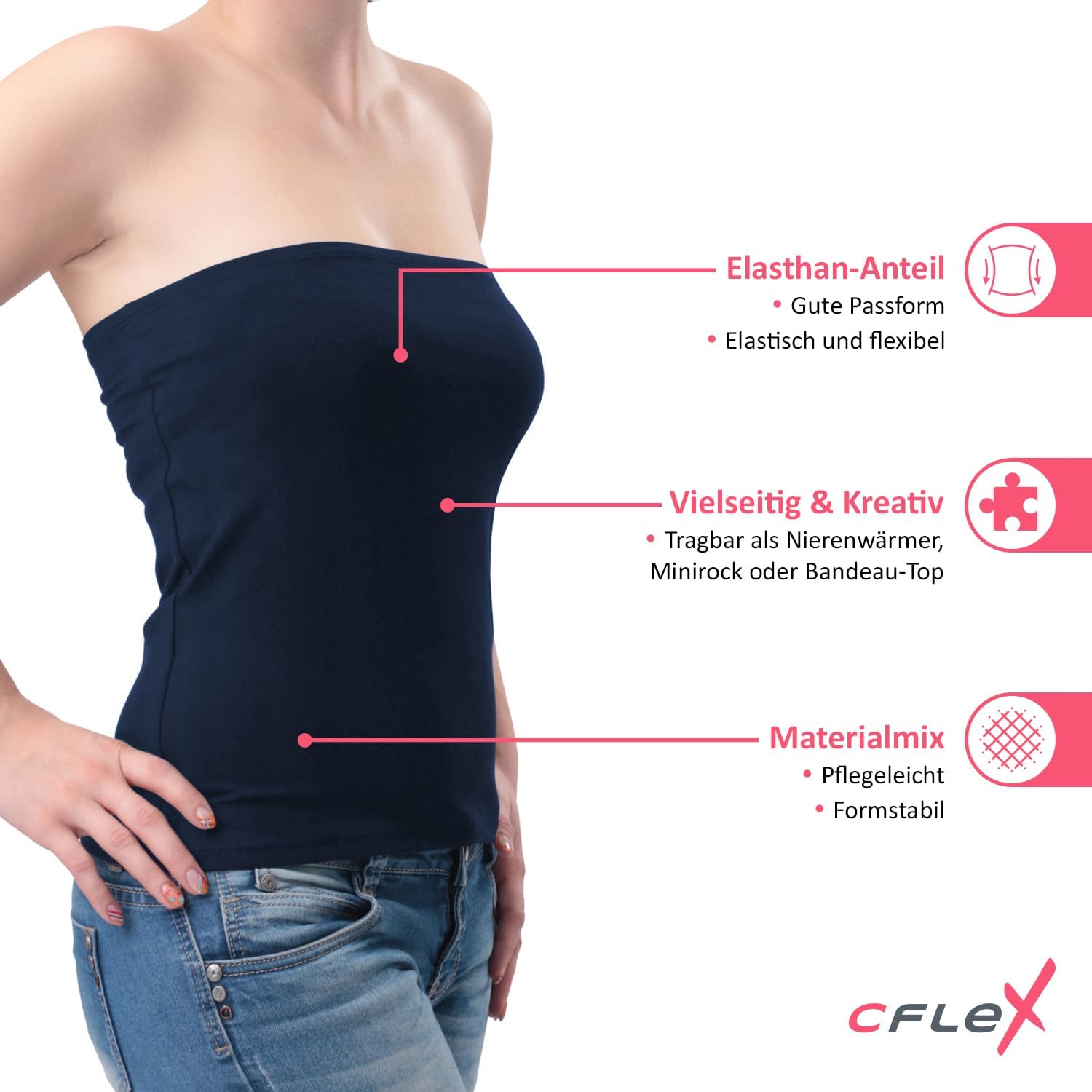 Detalle de CFLEX Variotube Women's Cotton-Blend Kidney Warmer, Shirt Extension and Mini Skirt