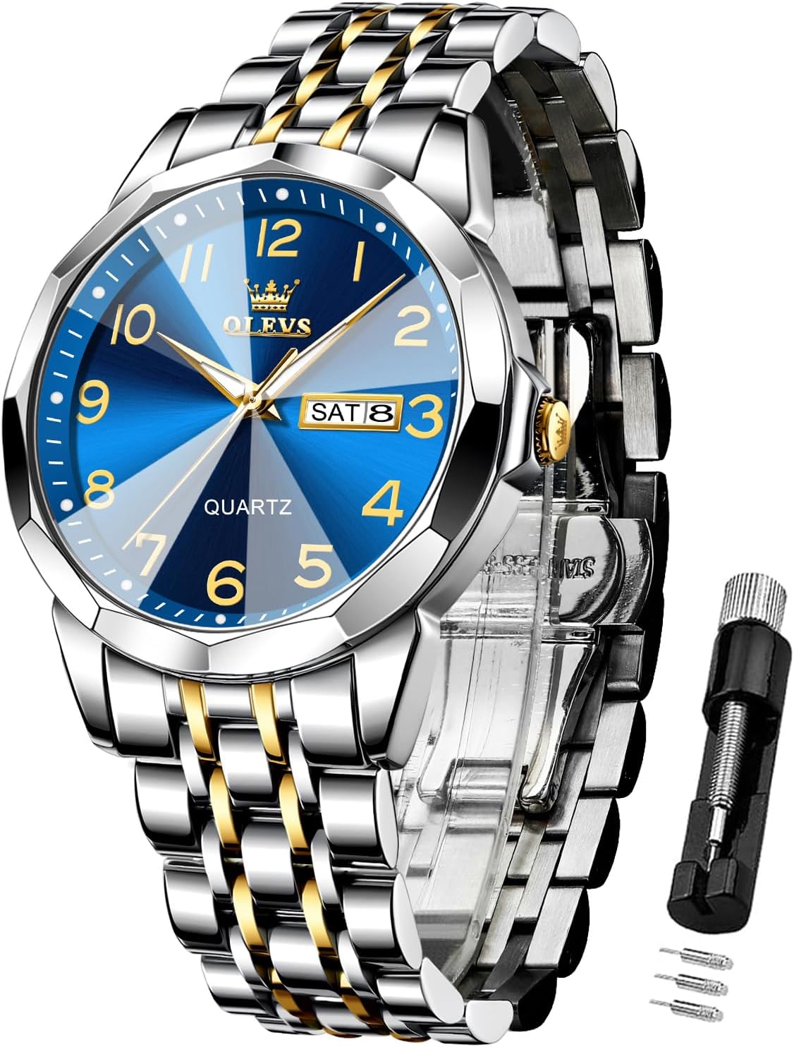 Detalle de Montre homme OLEVS Quartz Index Diamants en acier inoxydable, étanche 30 m, lumineuse et date