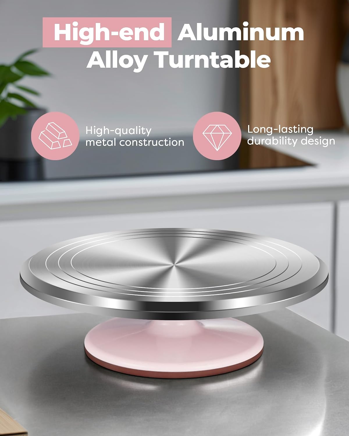 Detalle de Kootek 12-Inch Aluminium Alloy Revolving Cake Stand (360° Rotating Cake Turntable)