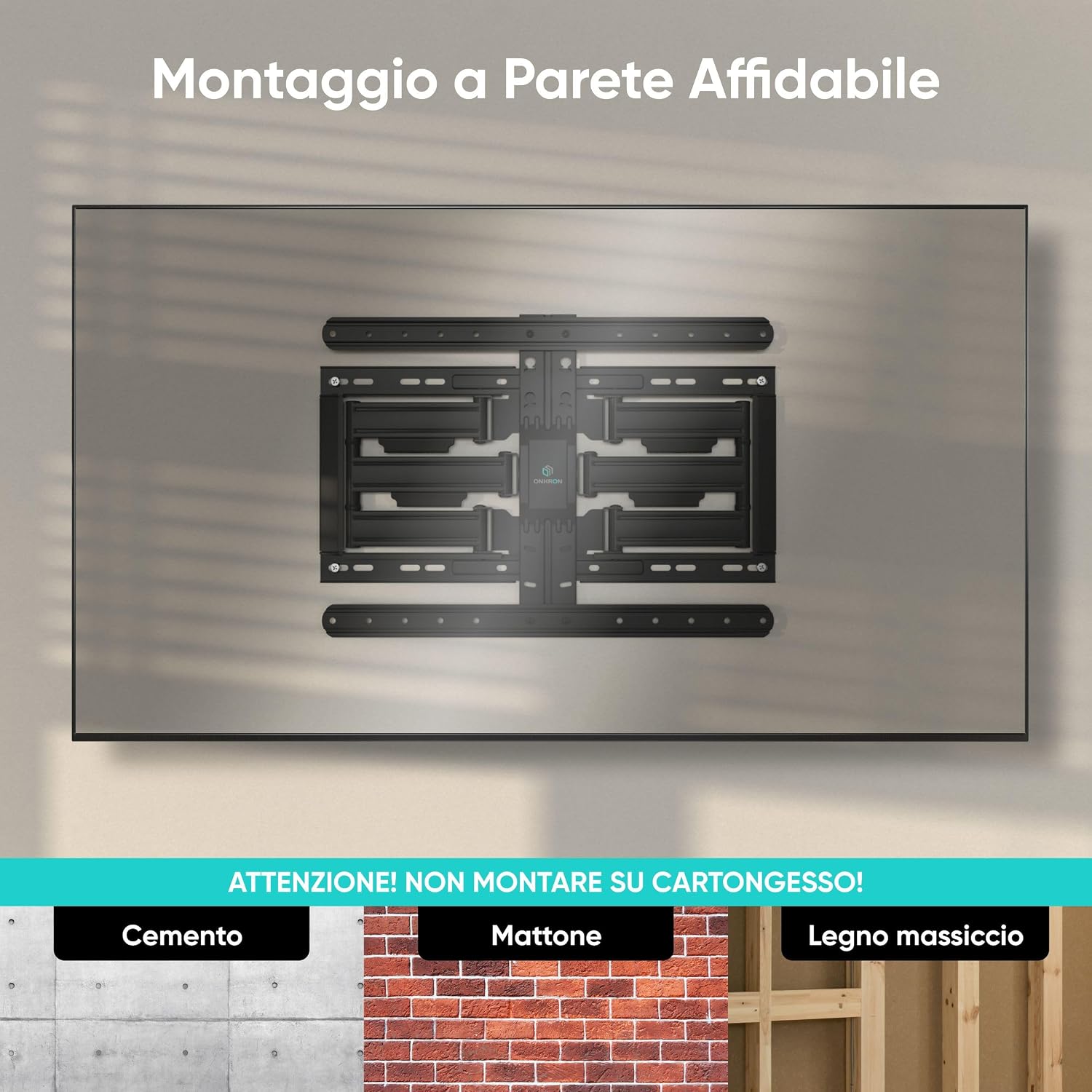 Detalle 2 de ONKRON SM6L-B Supporto TV a parete inclinabile e girevole 32–90" fino a 50 kg, VESA 200×200–600×400, nero