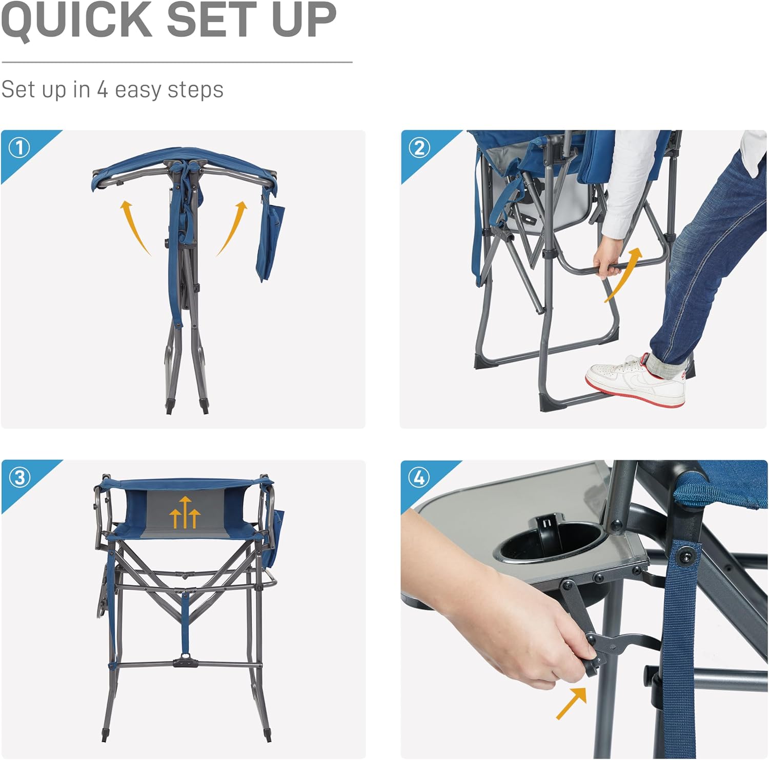 Thumbnail 5 de EVER ADVANCED EA-DC-1026T Tall Camping Chair with 30.7-Inch Seat and Side Table