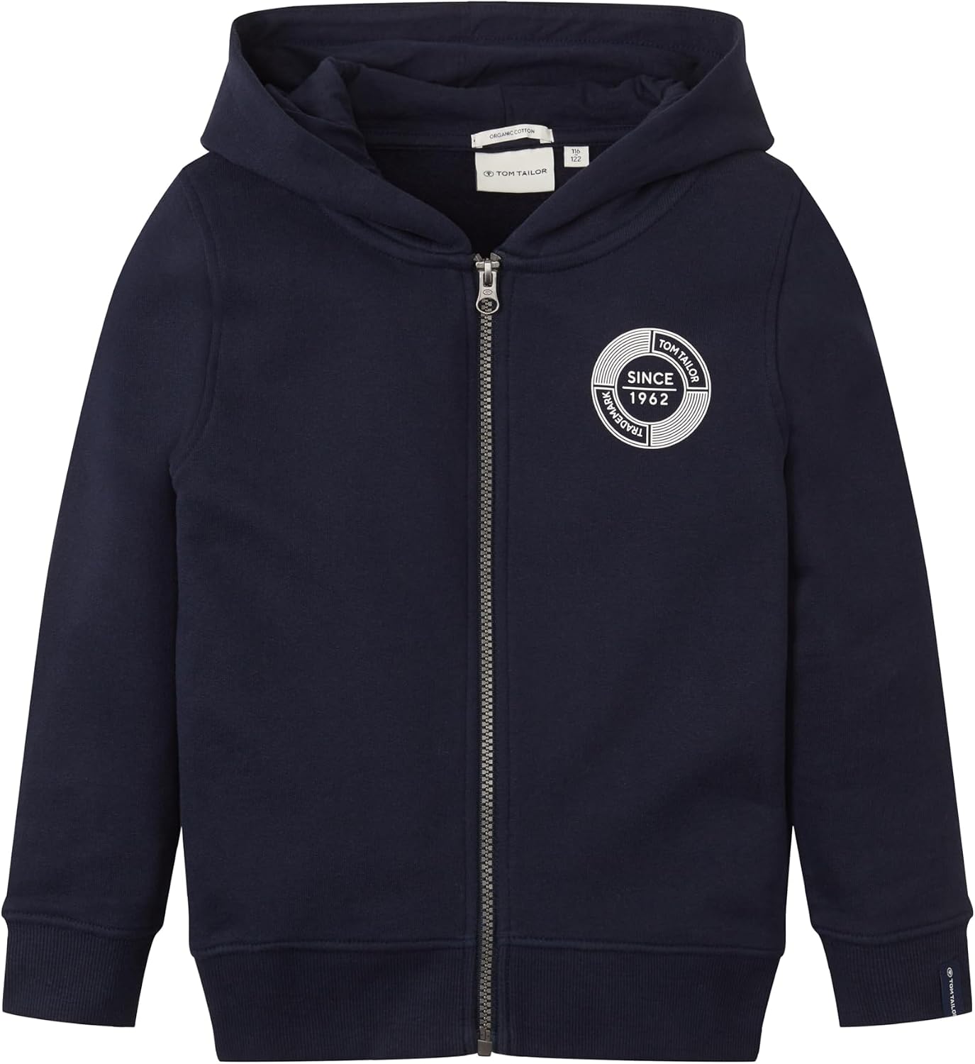 Detalle de TOM TAILOR Jungen Kinder Sweatjacke mit Logo-Print – Regular Fit mit Kapuze