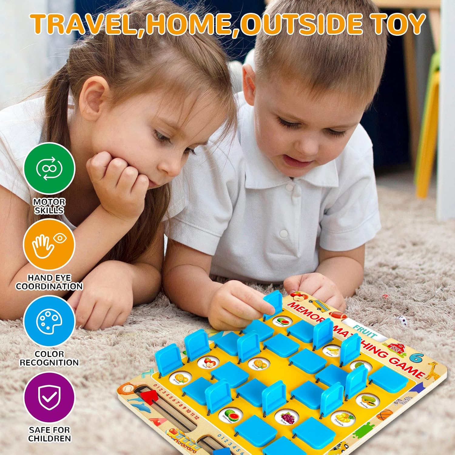 Thumbnail 1 de Matching Memory Game for Kids: Wooden Travel Memory Board (Ages 3–8)