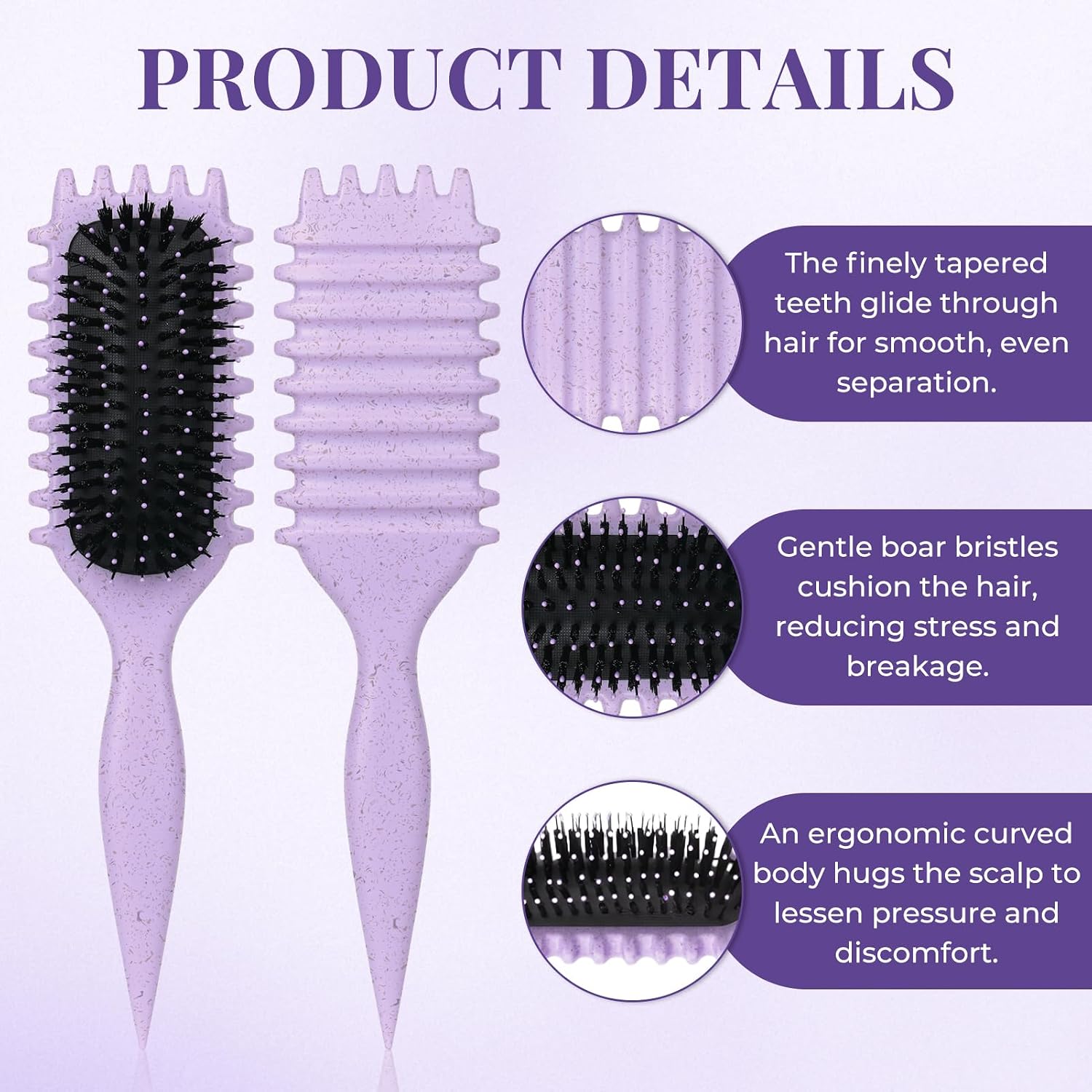 Detalle 2 de Lockenbürste für Curly Hair – curly hair brush zum Entwirren und Locken definieren (lila)