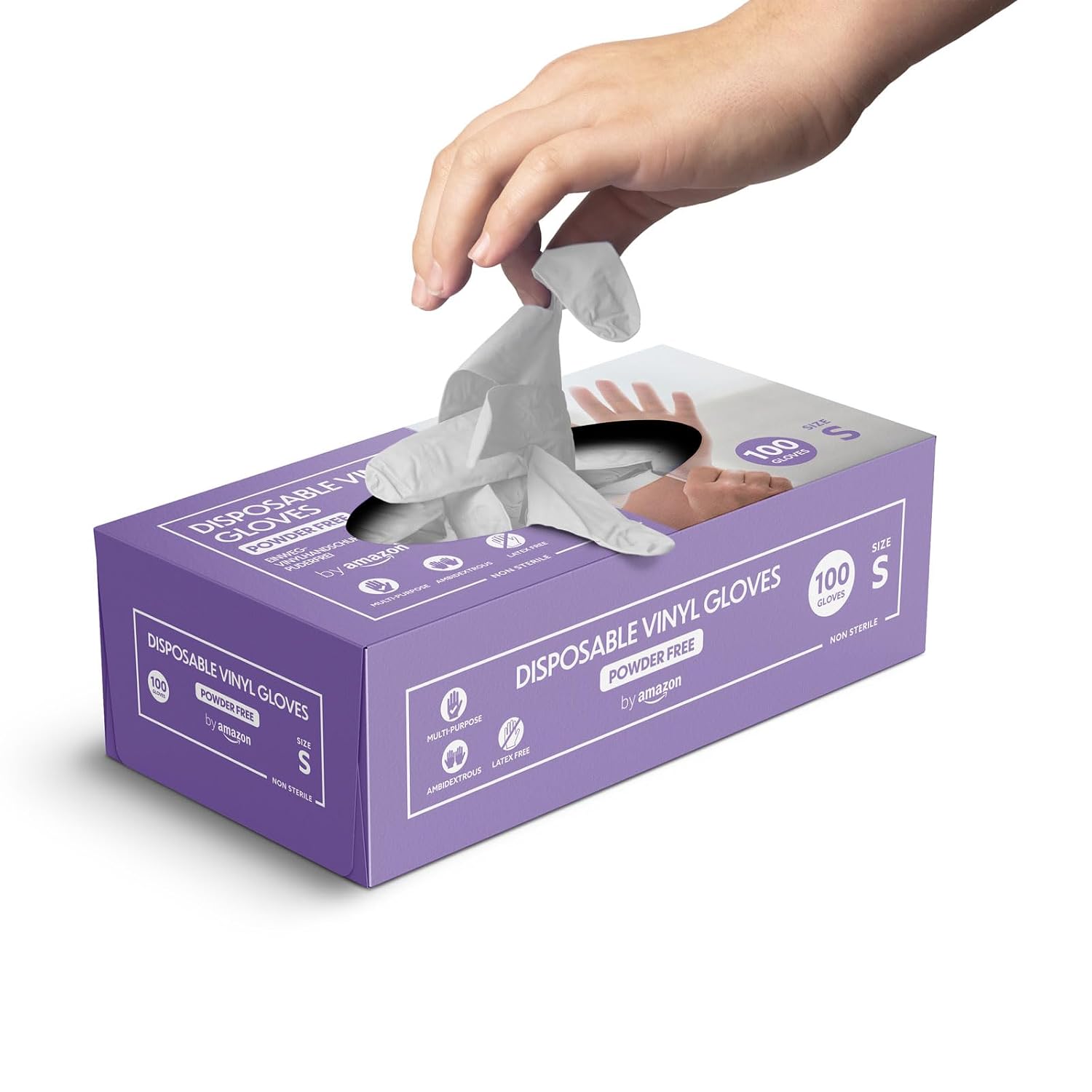 Detalle de Gants en vinyle jetables taille S – lot de 100, transparents – by Amazon