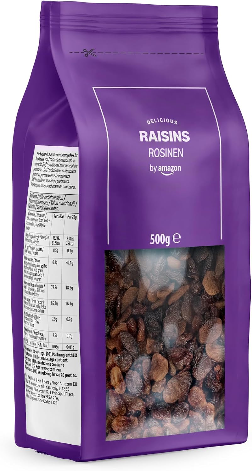 Detalle 2 de Raisins secs by Amazon, 500 g — snack végétarien/vegan prêt à l’emploi