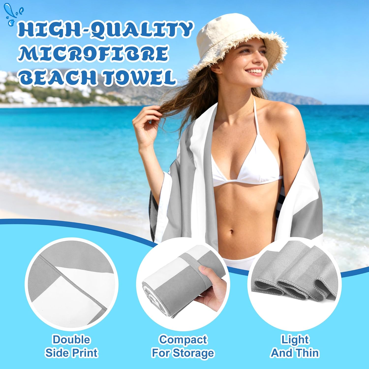 Thumbnail 4 de Anavasi Microfibre Beach Towels for Adults (2 Pack) 180 x 90 cm with Drawstring Bag