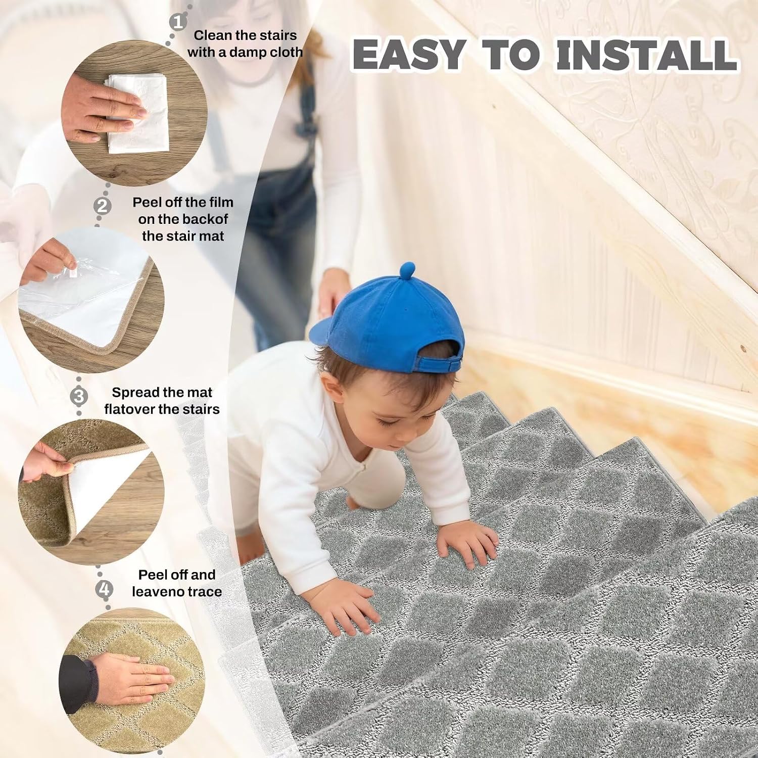 Detalle de DEXDE ST001 Bullnose Carpet Stair Landing Mat, 30 x 30-Inch, Gray