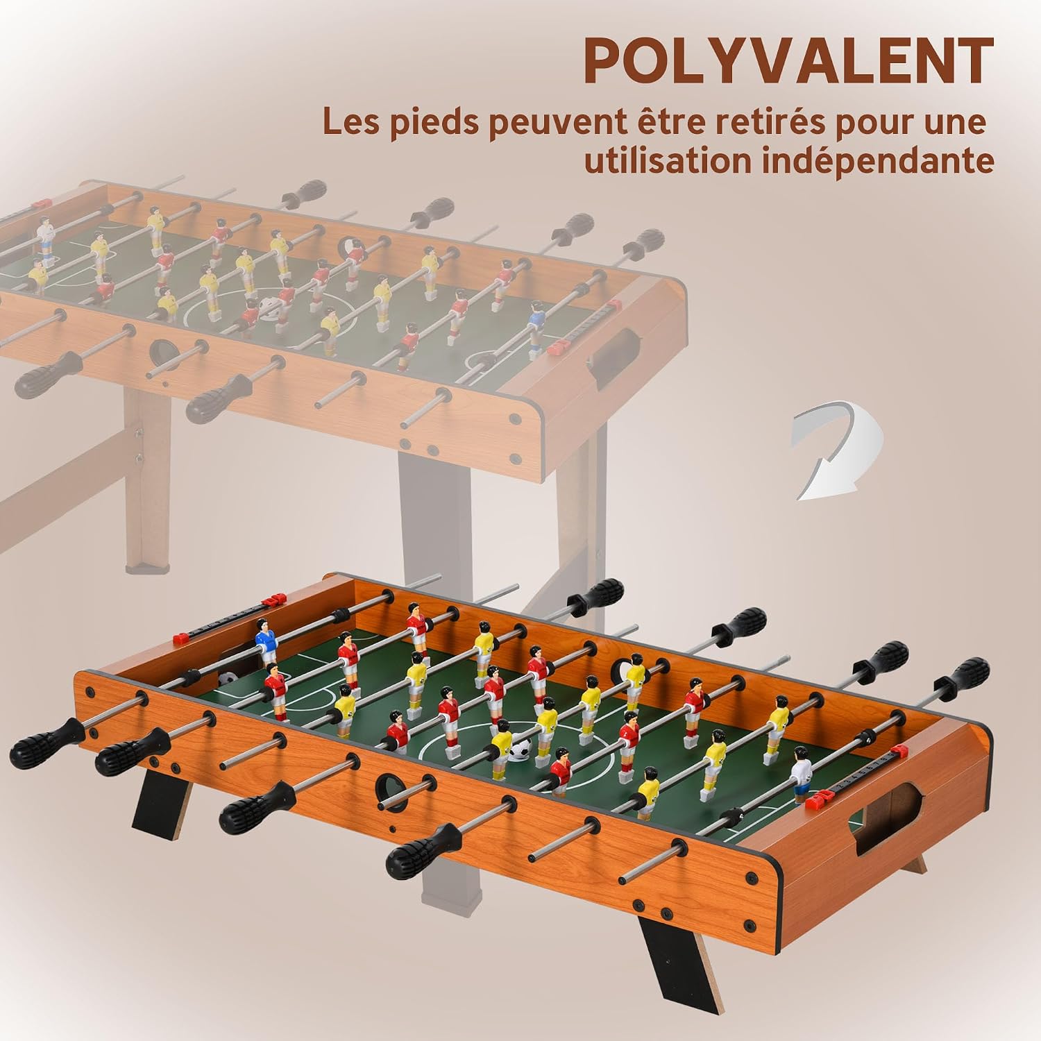 Detalle de HOMCOM Mini babyfoot Compact et Solide — Table de jeu familiale 22 joueurs, 2 balles et marqueurs de score