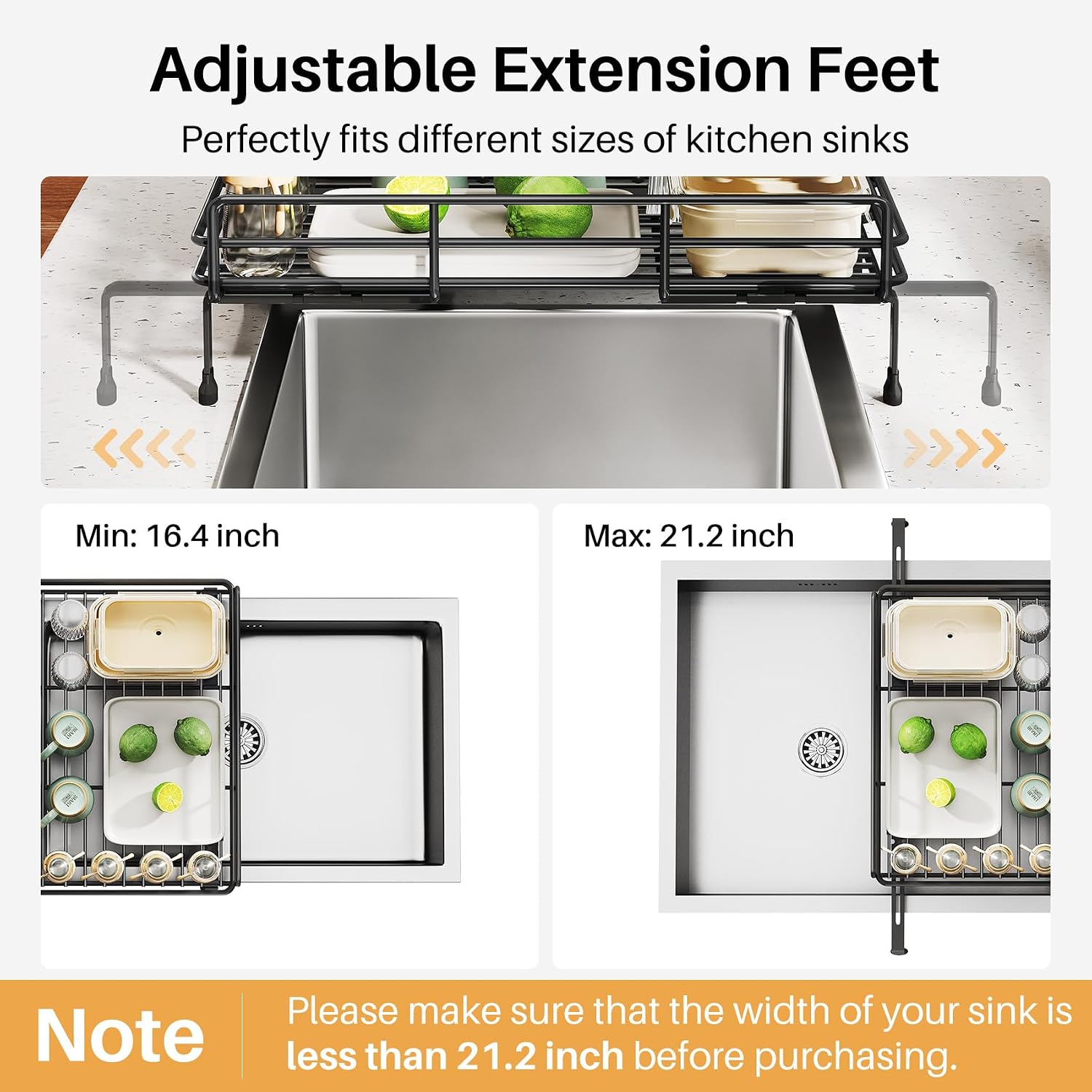 Thumbnail 6 de SNTD SN-YYC1T-EV Expandable Dish Drying Rack, Black Stainless Steel