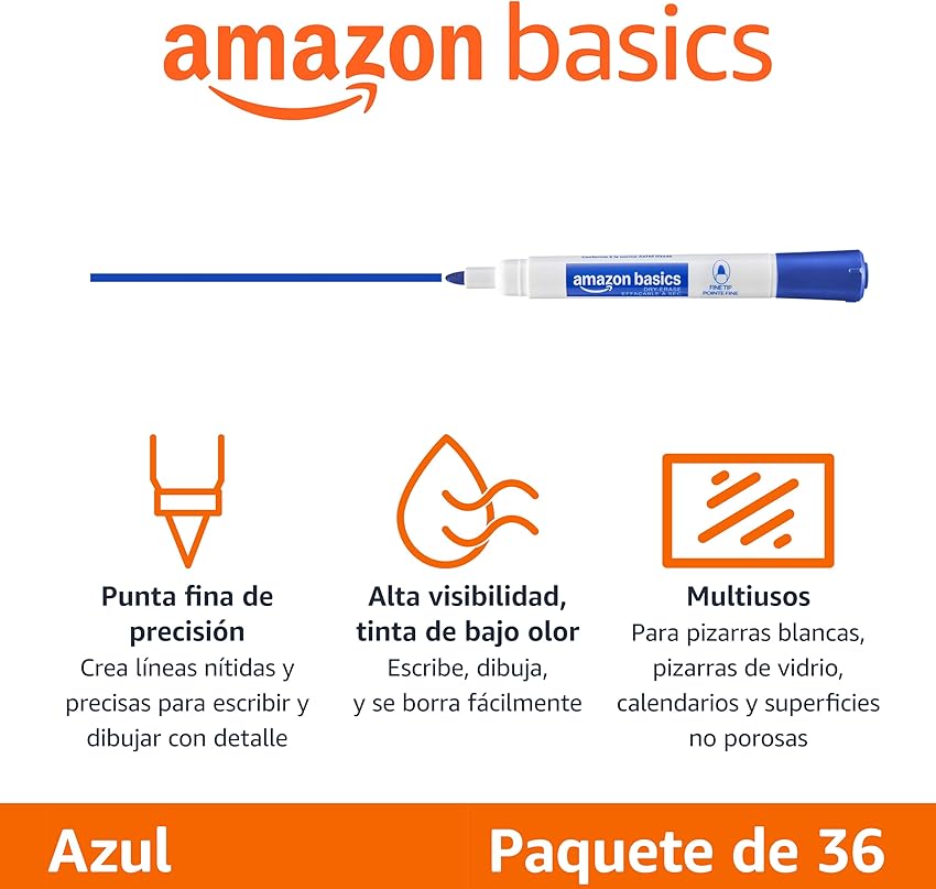 Detalle 2 de Amazon Basics Low-Odor Dry Erase Fine Tip 36 unidades 🖊