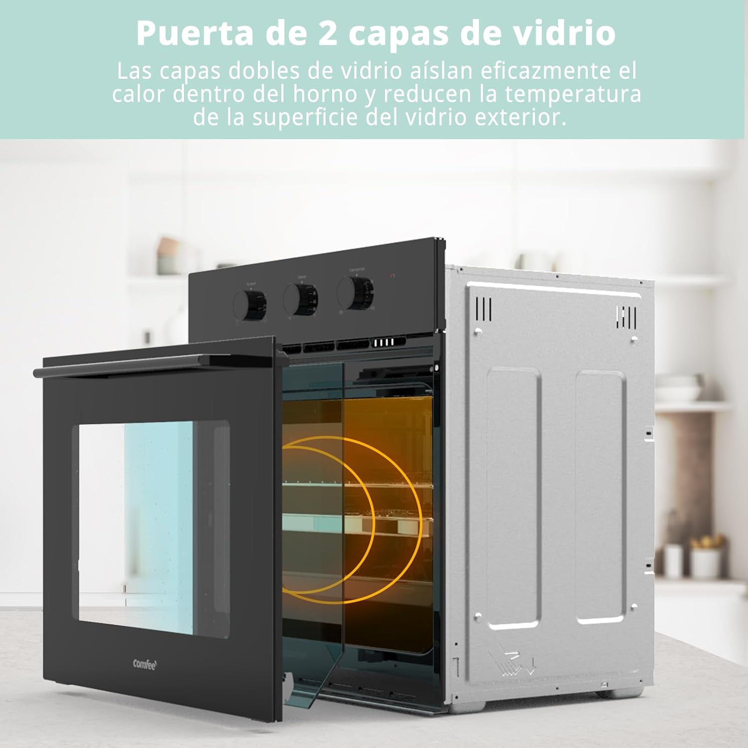 Detalle 2 de Comfee CBO60M80M1-BK horno empotrable de 60 cm y 60 litros con 8 funciones y freidora de aire