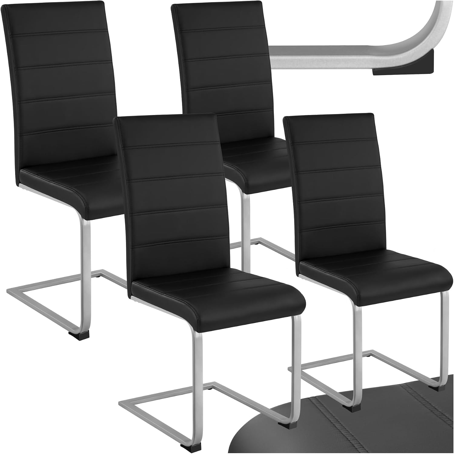 Detalle de tectake® 4er-Set Esszimmerstühle mit Freischwinger-Funktion und Rückenlehne (schwarz)