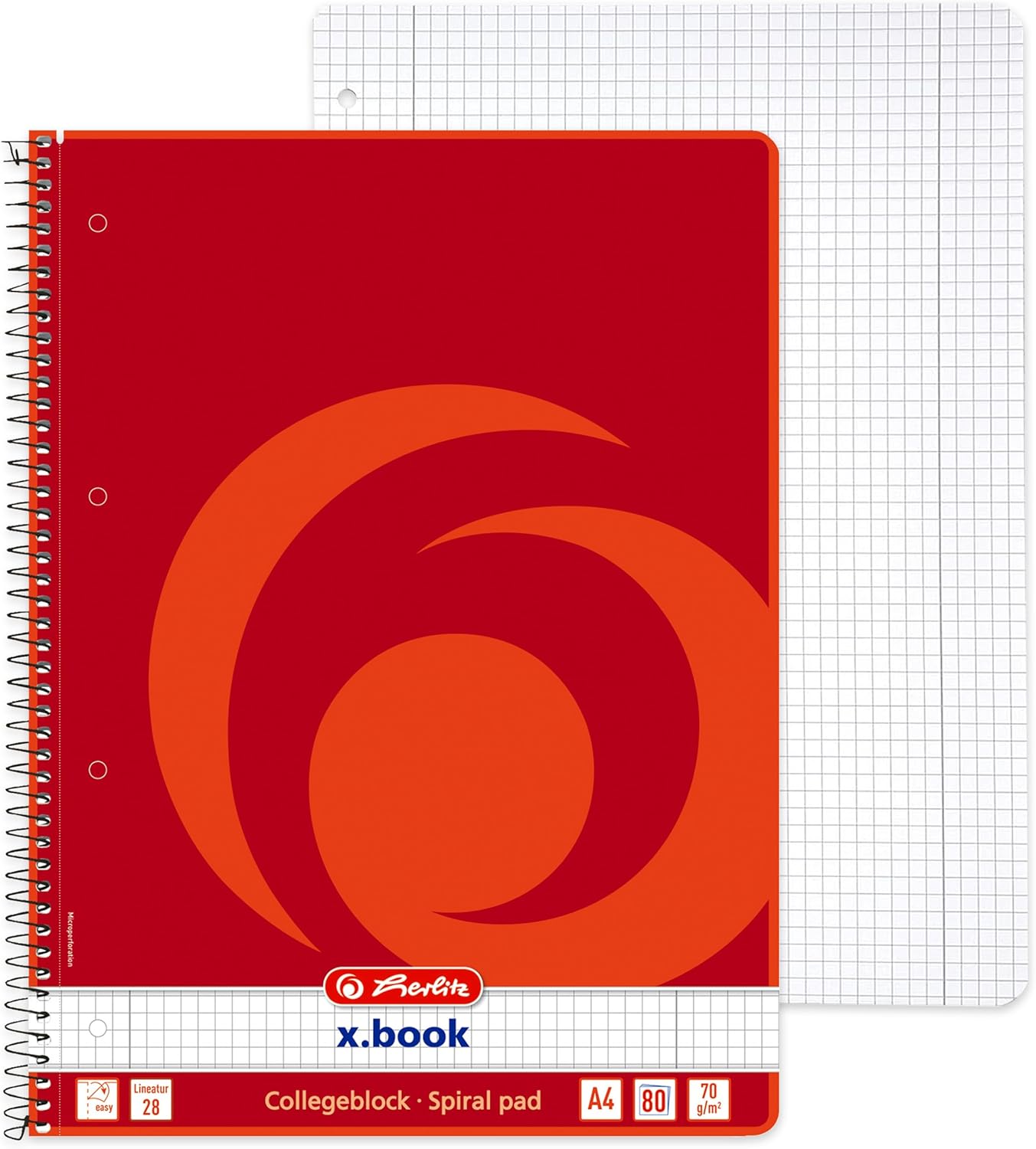 Detalle de herlitz Collegeblock A4 kariert – Lineatur 28, 80 Blatt, 5er Pack