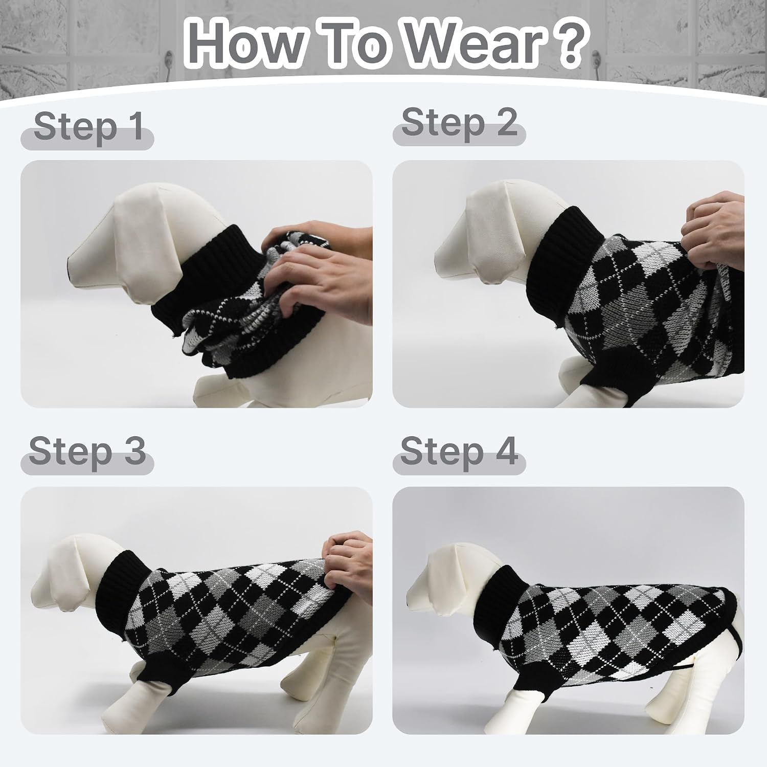 Thumbnail 6 de PawSailor knitted small dog jumper with plaid turtleneck – soft winter pullover for small dogs and cats