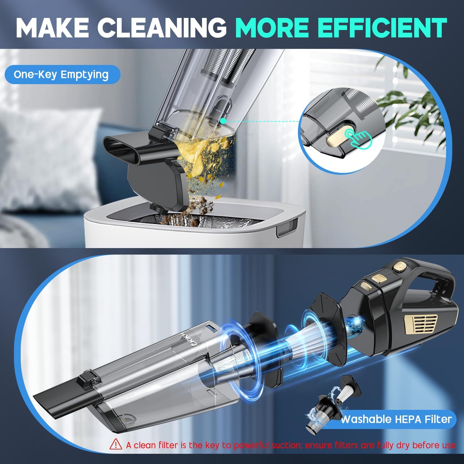 Thumbnail 5 de CKIKH Handheld Vacuum 15000PA Powerful Suction 🧹