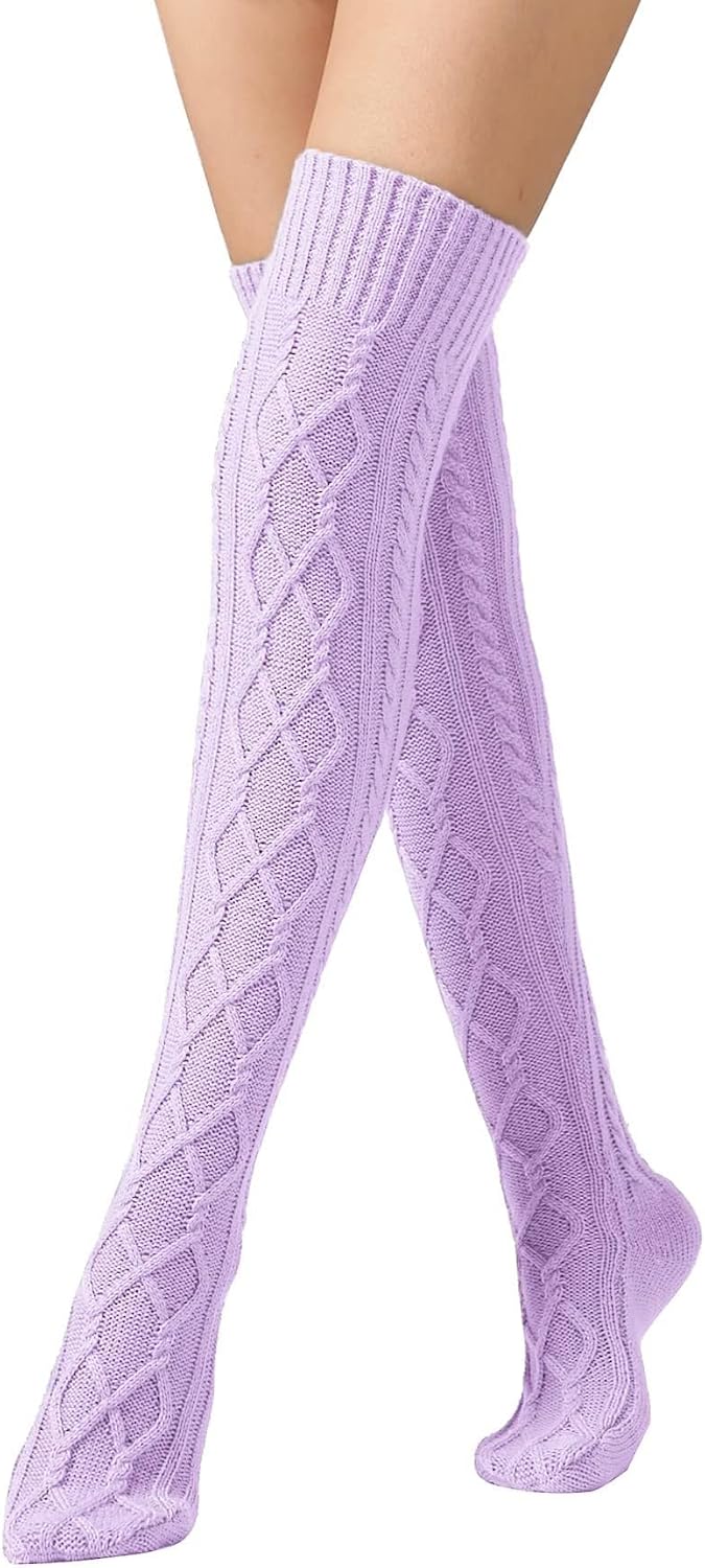 Leoparts Cable Knit Thigh High Socks for Women