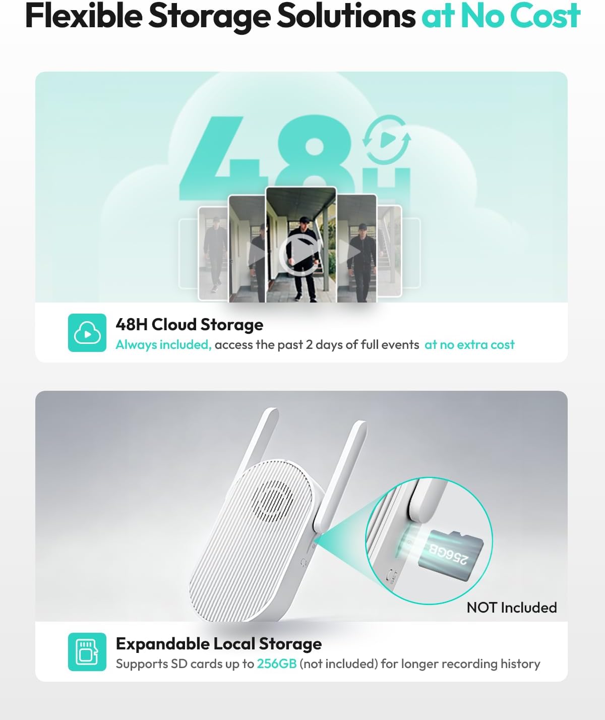 Thumbnail 4 de BOTSLAB 2K Wireless Solar Doorbell Camera with 5200mAh Battery, AI Detection and No Monthly Fee