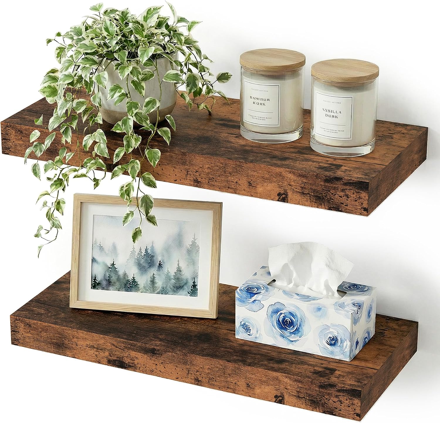 Detalle de Vivelove 16inch-2P-BR Floating Shelves, Rustic Brown, Set of 2