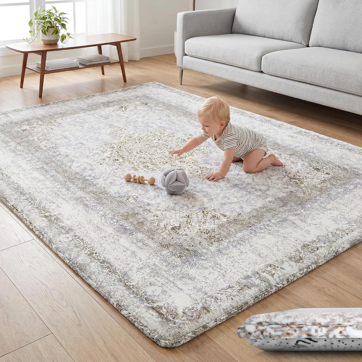 Detalle de Huloo Kashan Baby Play Mat, 79 x 158 Inches, 1.3-Inch Elasti-Foam