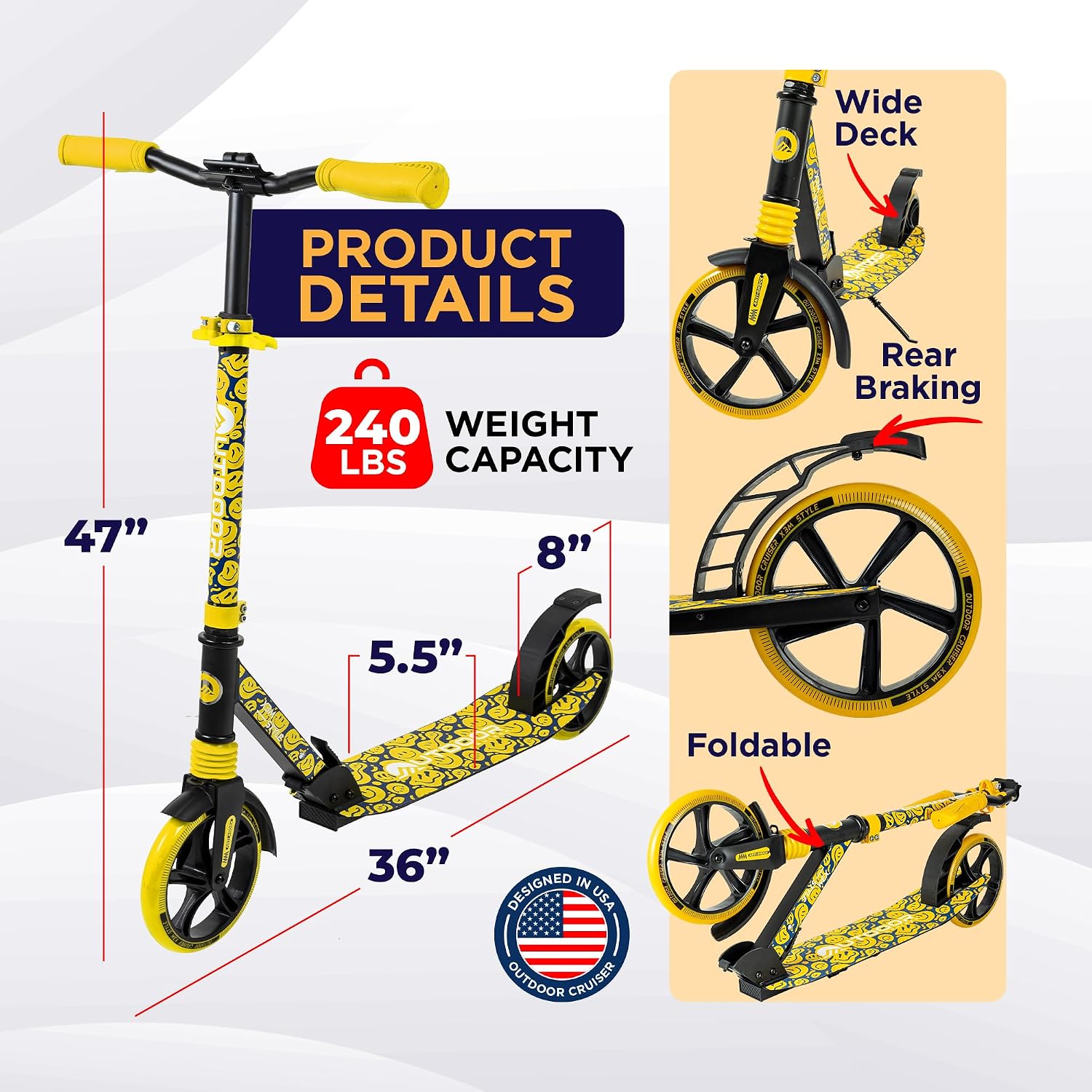 Detalle 2 de Outdoor Cruiser Kick Scooter 8-inch Wheels 🛴