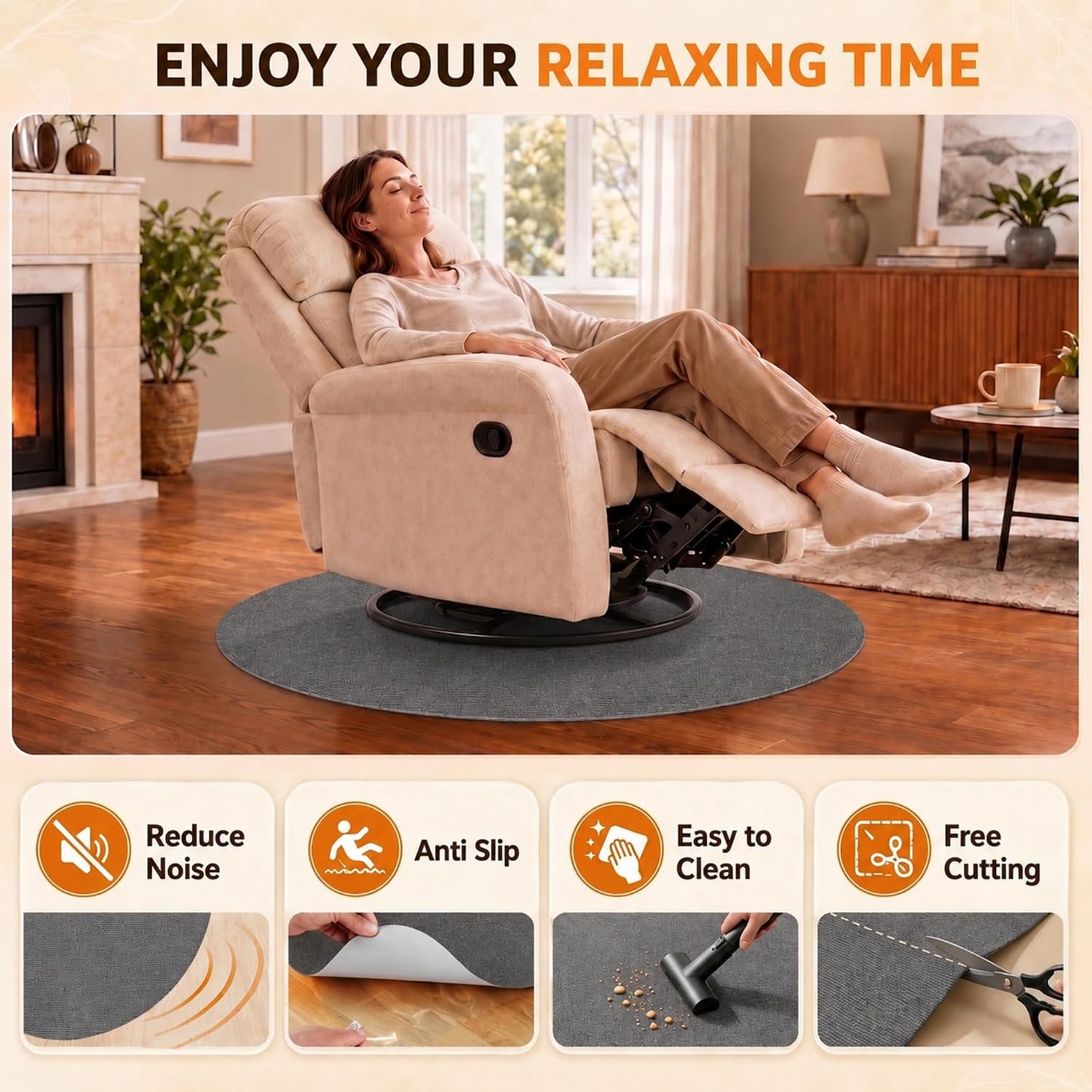 Detalle 2 de Rotayi Round Recliner Floor Pad, 27.5 x 27.5 in., Non-Slip TPR Backing