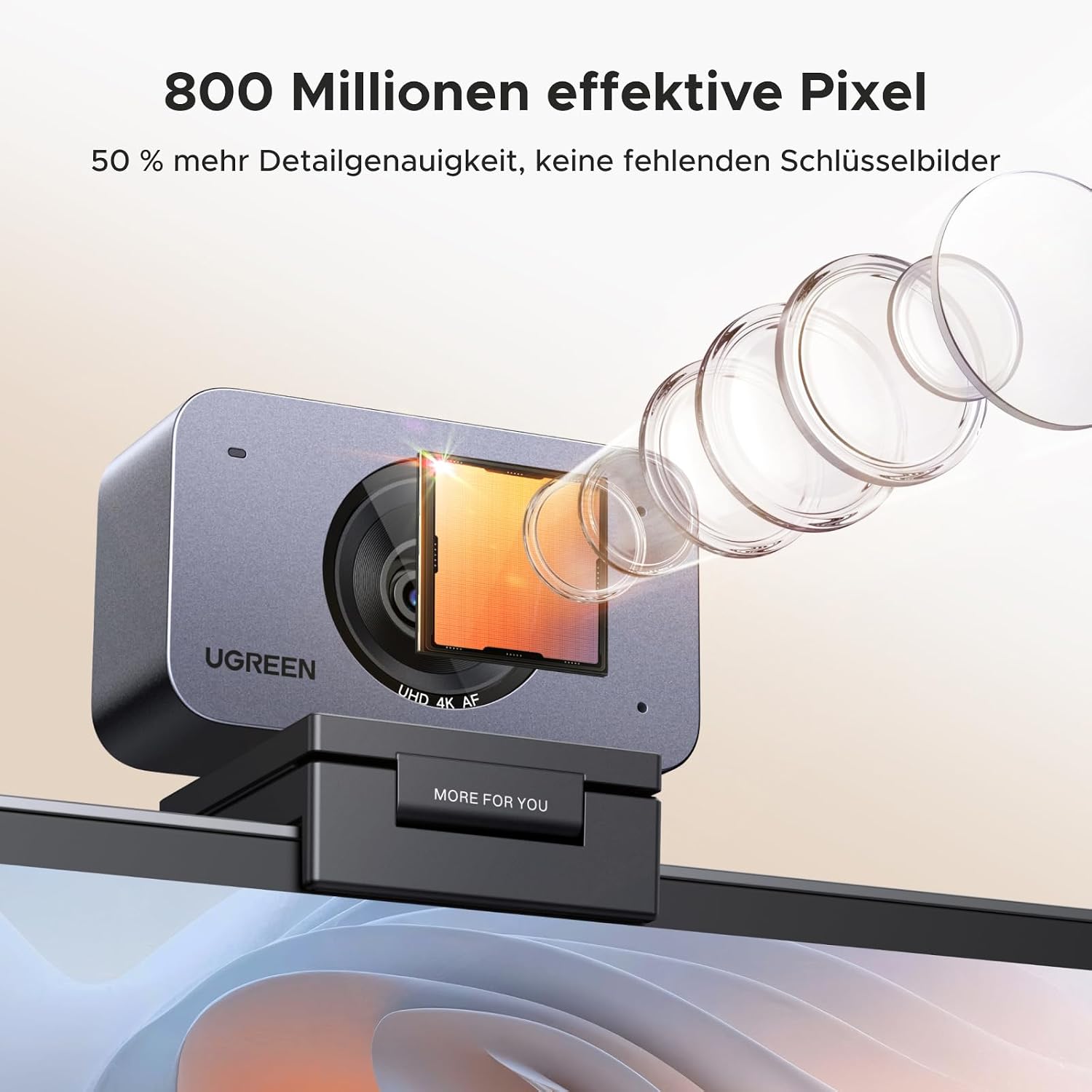Detalle 2 de UGREEN FineCam 4K UHD Webcam mit Dual-Mikrofonen und Geräuschunterdrückung