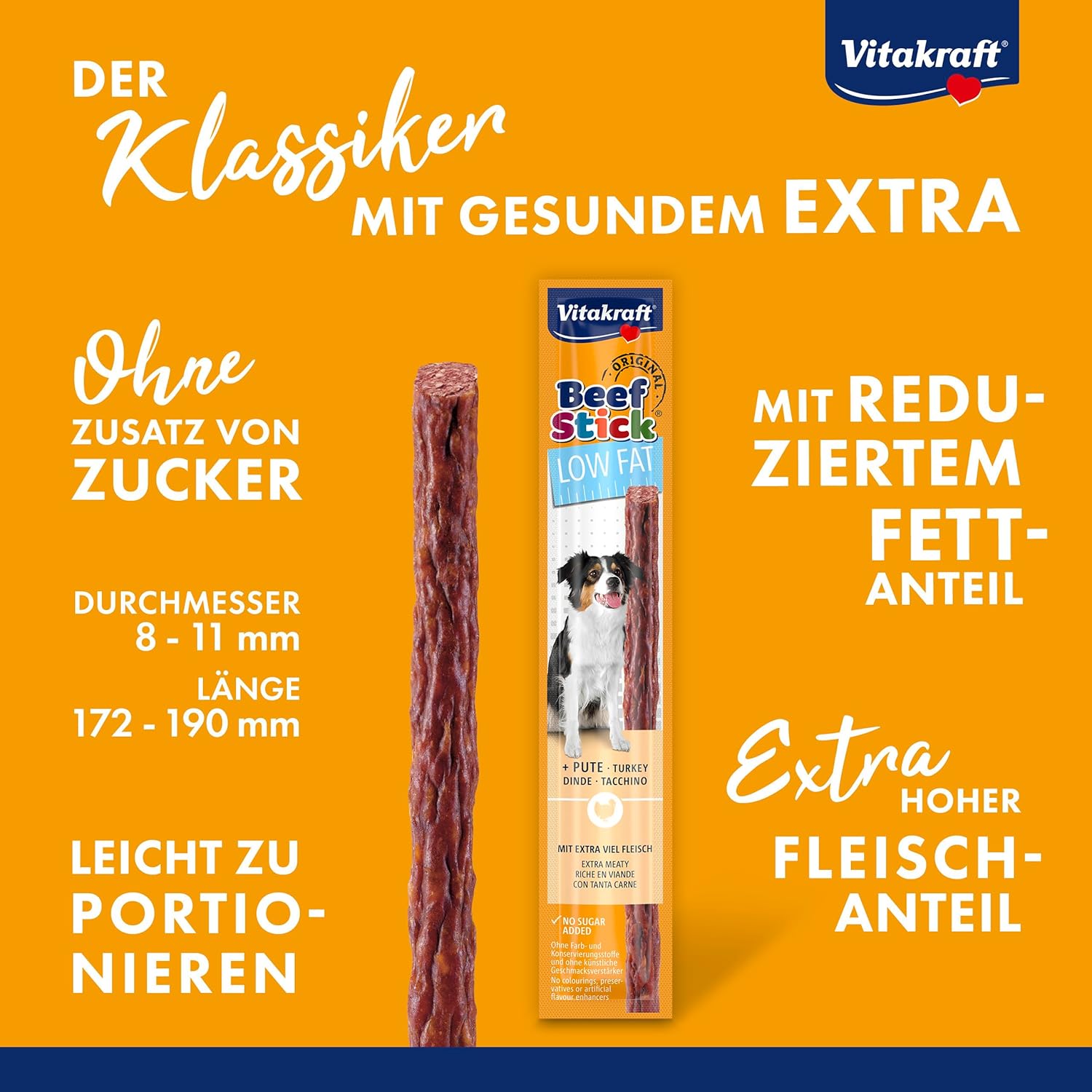 Detalle 2 de Vitakraft Beef Stick Low Fat – Hundeleckerli, 50x12 g, ohne Zuckerzusatz