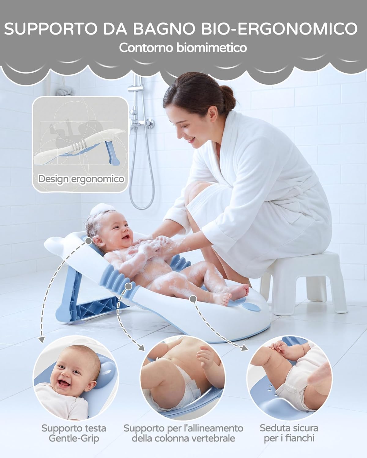 Thumbnail 2 de Vaschetta da bagno pieghevole SANEWE per neonato 0-6 mesi con supporto, sedile antiscivolo e ventose