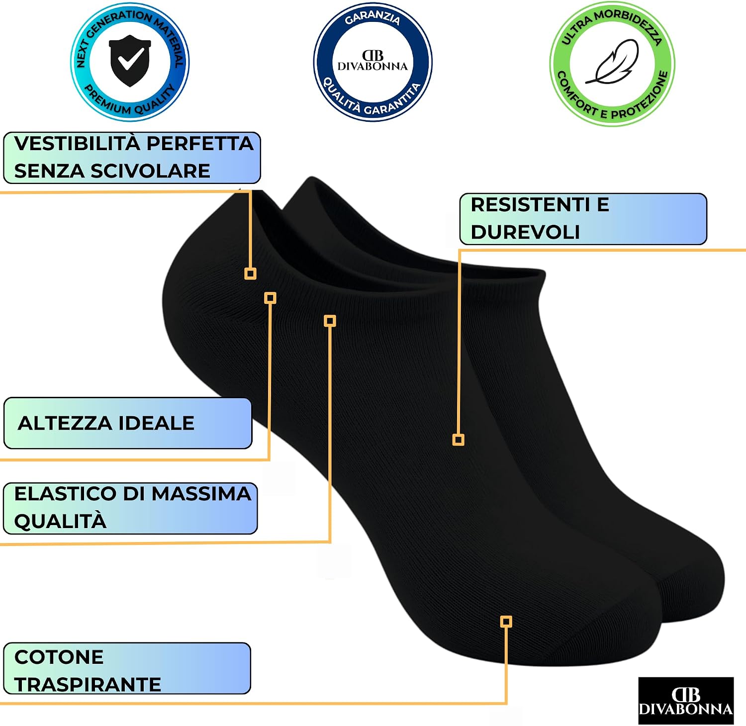 Thumbnail 2 de DIVABONNA confezione da 12 paia di calzini corti per uomo e donna: traspiranti e antiodore per sneaker