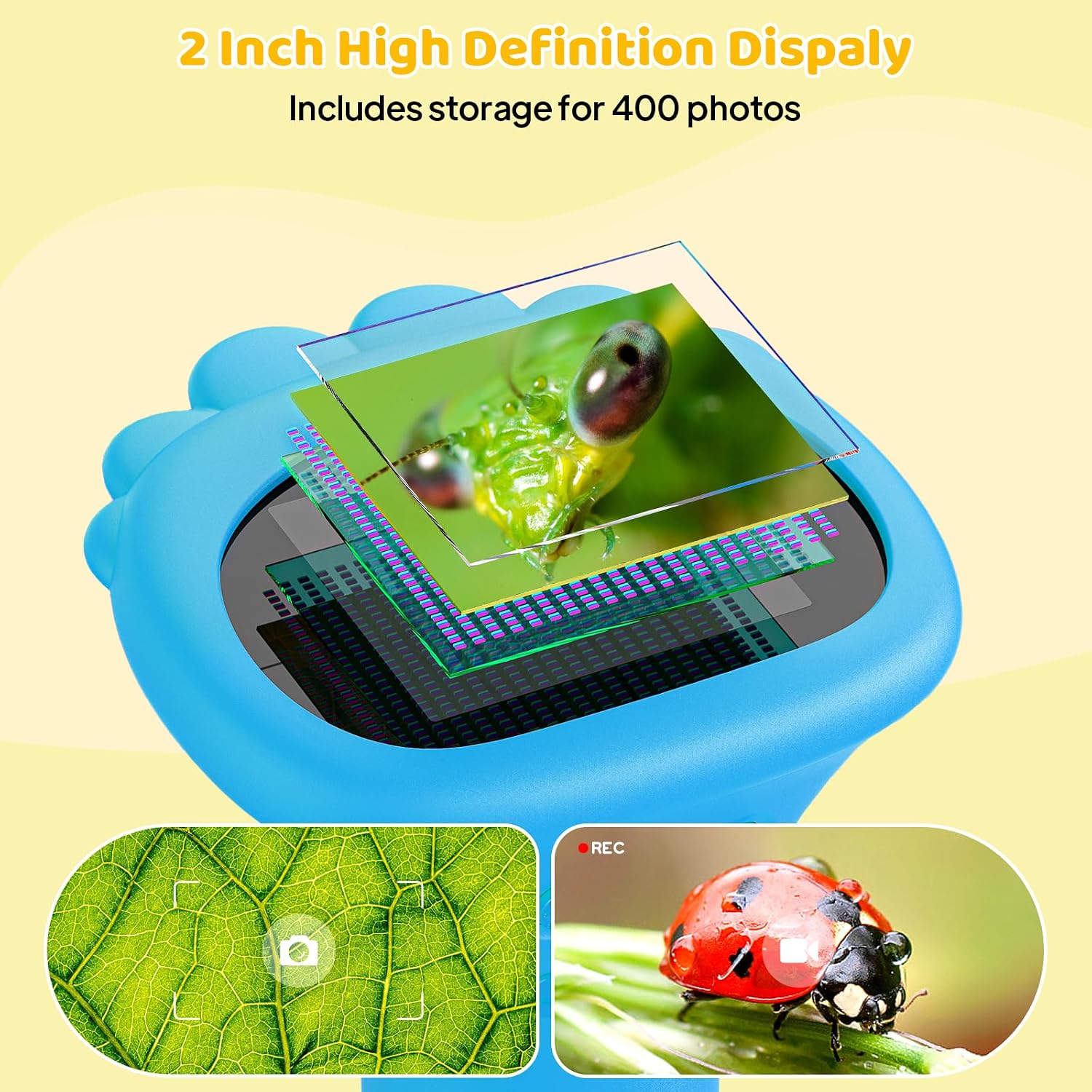 Detalle de Kids Microscope (2.0'' IPS Screen) Portable Handheld with 8 LED Lights and Photo Storage, Blue