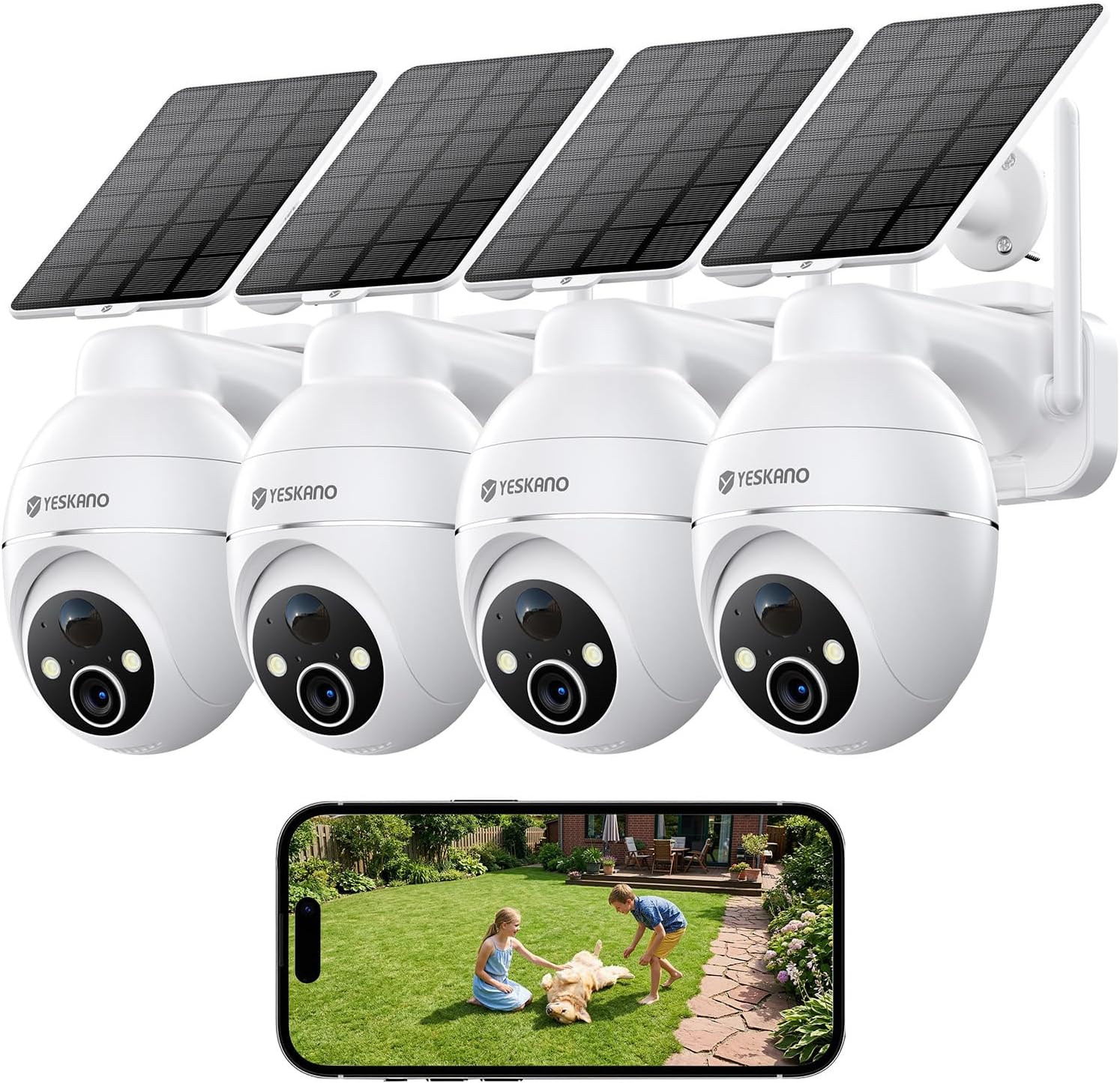 Detalle de YESKANO 2K Telecamera Wi-Fi Esterno Senza Fili con Pannello Solare: Sorveglianza 360° PTZ, Visione Notturna a Colori