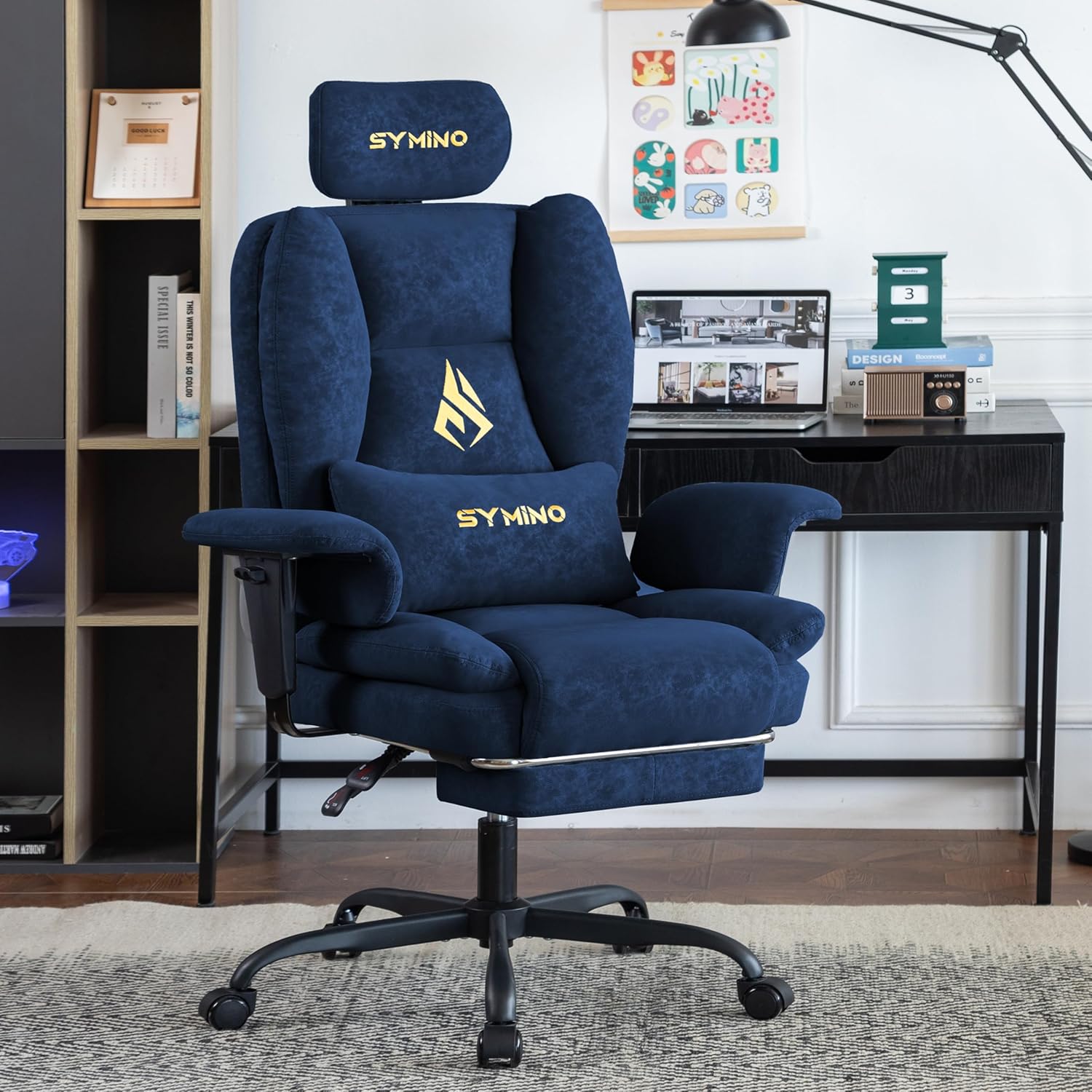 Thumbnail 1 de Symino Gaming Stuhl Chefsessel Bürostuhl Ergonomisch – Vintage-PU-Leder, dunkelblau