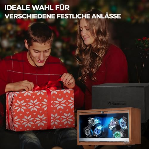 Thumbnail 6 de ANWBROAD Uhrenbeweger für 6 Uhren – leiser Spinner mit LED-Beleuchtung aus Walnussholz