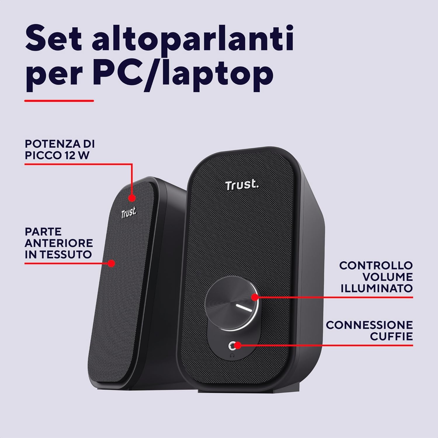 Thumbnail 1 de Trust Orada Casse PC USB 2.0 12W (6W RMS) – Altoparlanti 2.0 compatti con jack cuffie