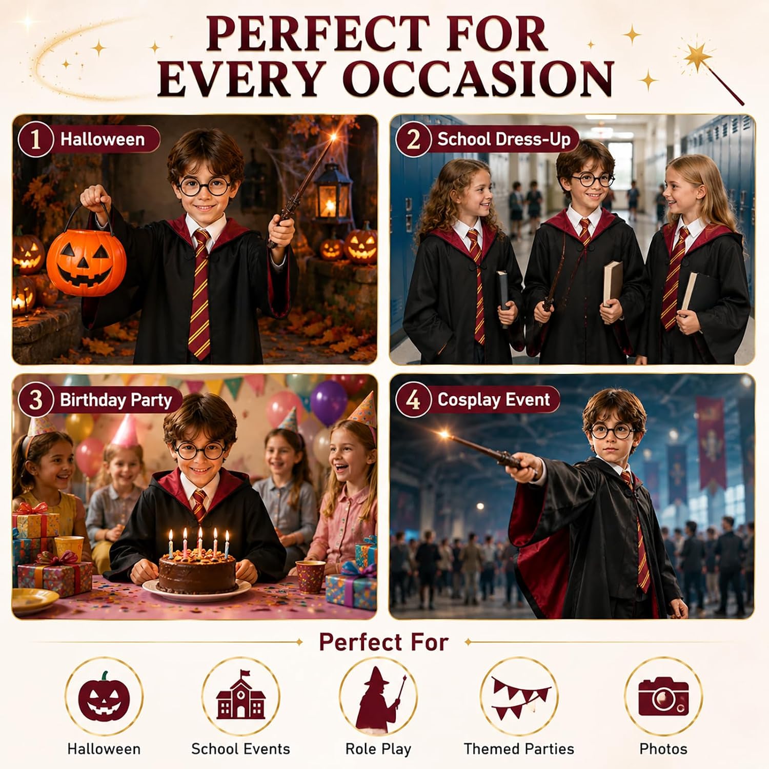 Thumbnail 4 de CVJJZ Wizard Costume Accessories Set, 4-Piece with Black Robe