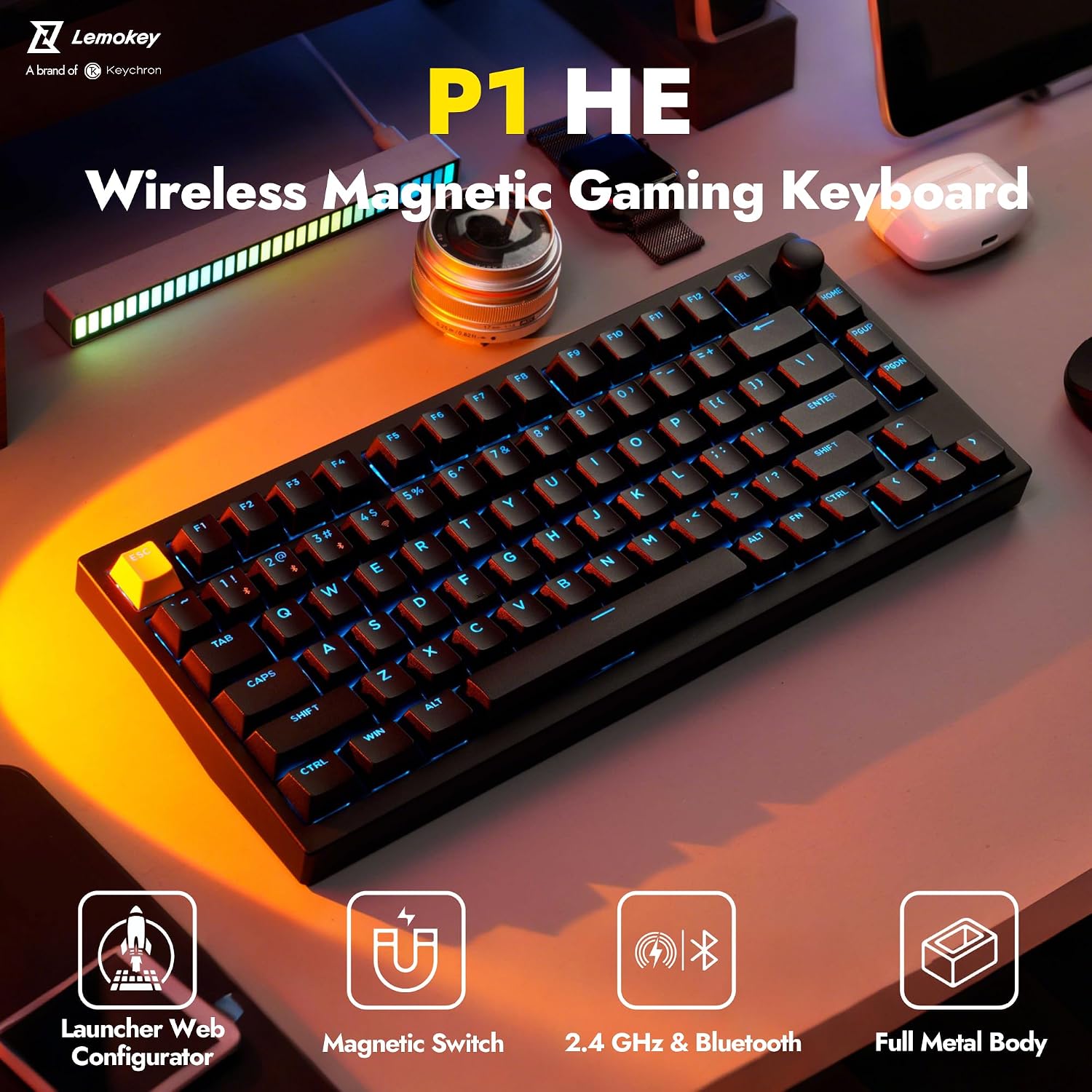 Thumbnail 1 de LEMOKEY P1 HE 75% Wireless Mechanical Keyboard (Magnetic switches, RGB, QMK, 2.4 GHz/Bluetooth)