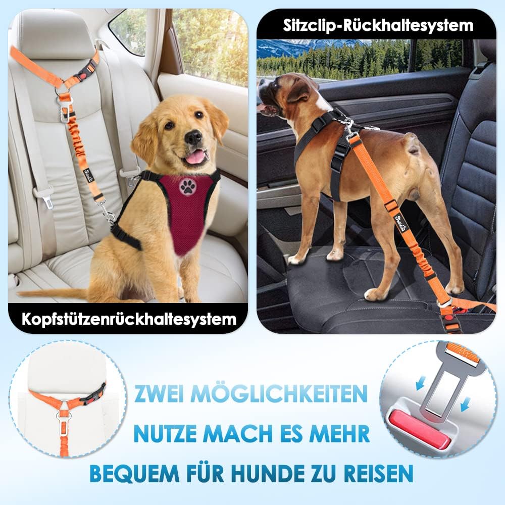 Thumbnail 1 de SlowTon Hundegurt fürs Auto (2-in-1) mit Kopfstützen-Rückhaltegurt & reflektierendem Gummiband
