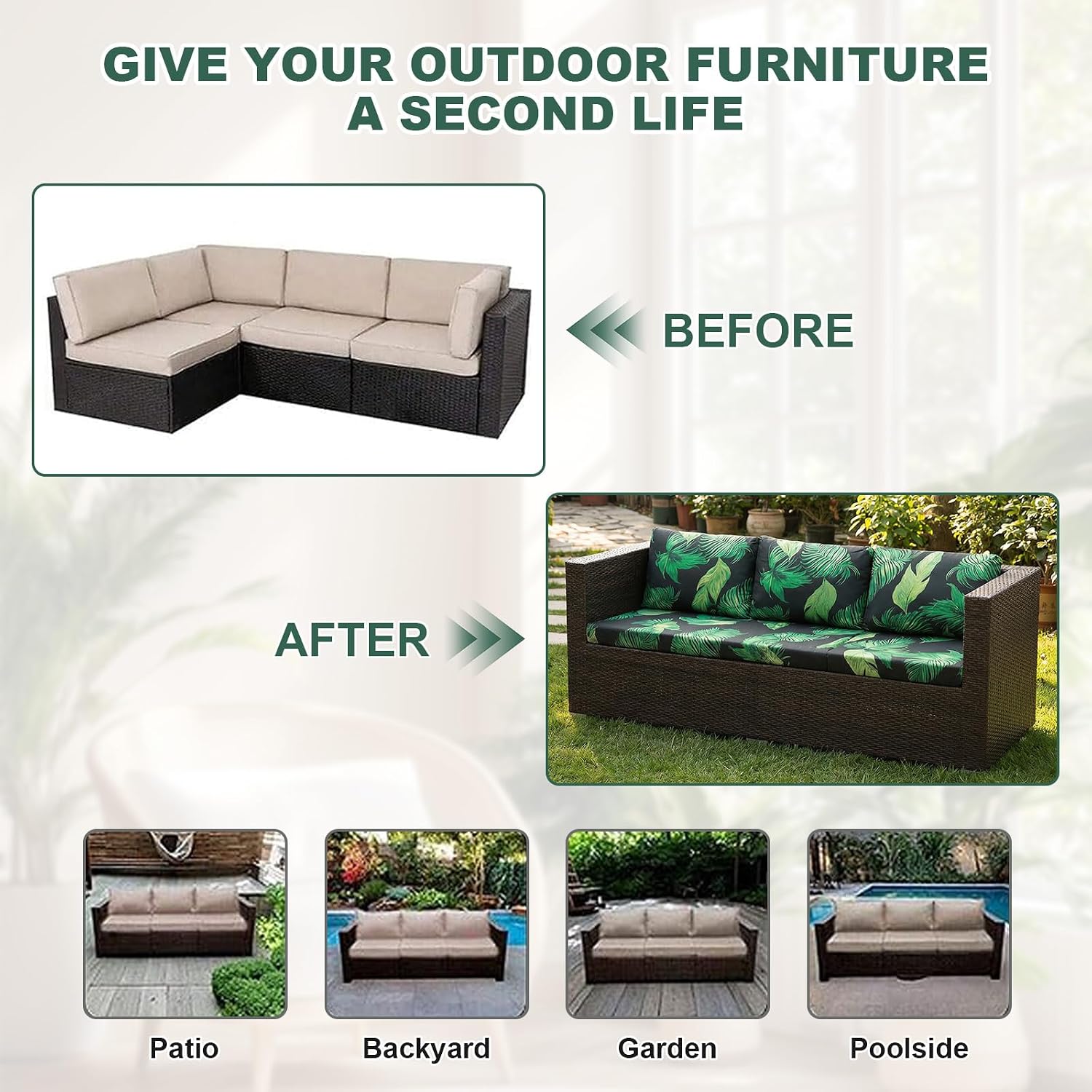Thumbnail 5 de LiveGo Patio Stretch Sofa Cushion Cover – 8 Pack Floral Outdoor Replacement Cushions
