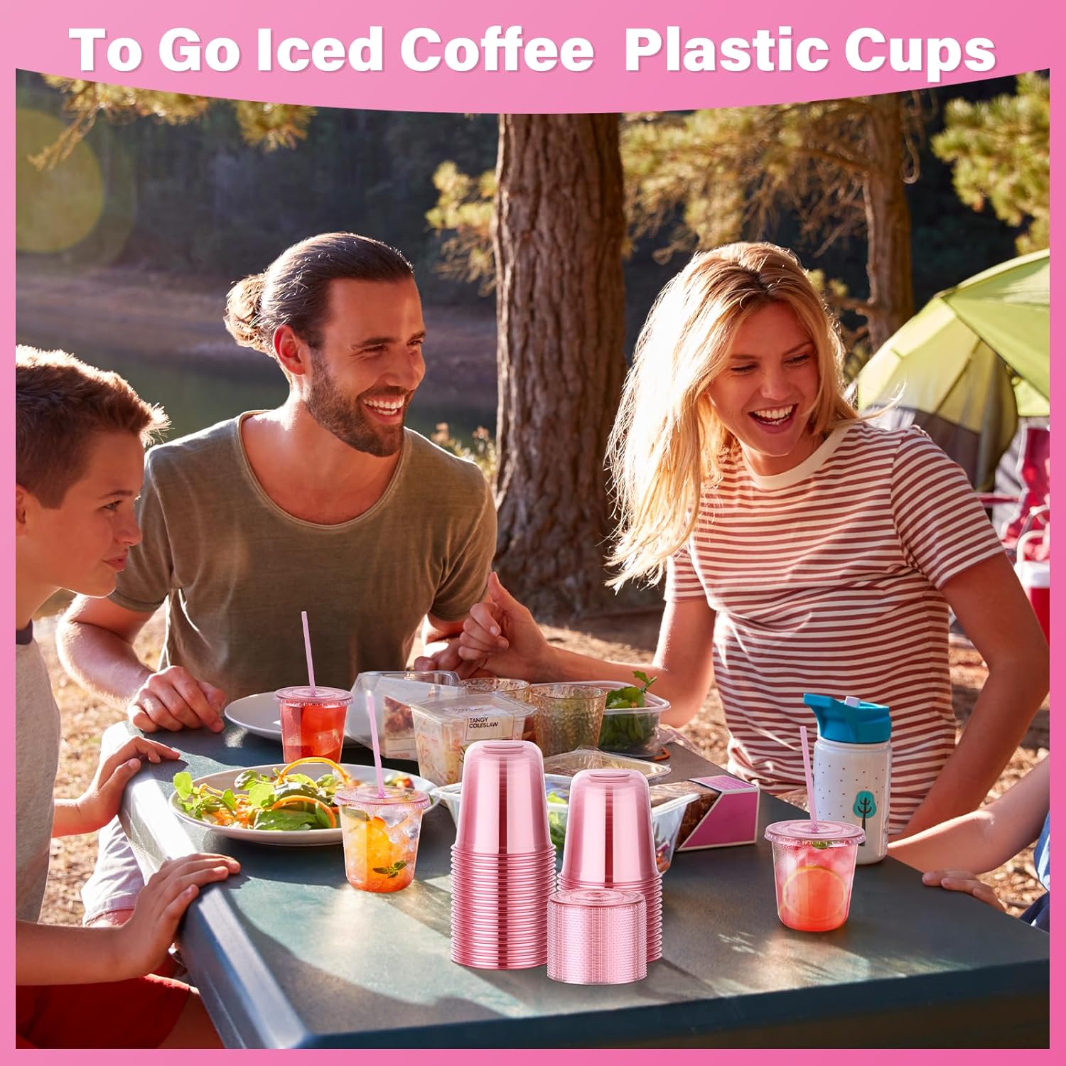 Thumbnail 4 de KesaPlan 50 Pack 12 oz Pink Plastic Party Cups with Lids and Straws (Disposable)