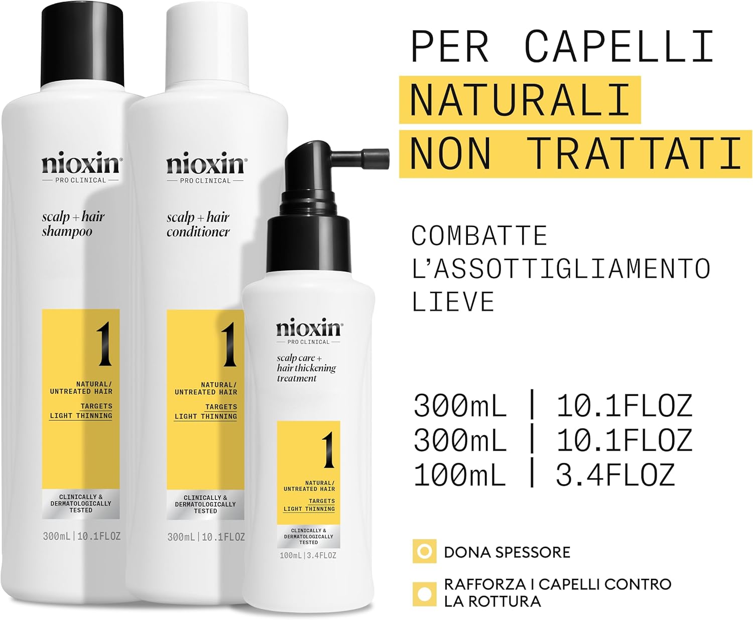 Thumbnail 1 de Nioxin Scalp + Hair Thickening Sistema 1 per Capelli Naturali con Assottigliamento Lieve – Shampoo, Balsamo e Trattamento Cuoio Capelluto