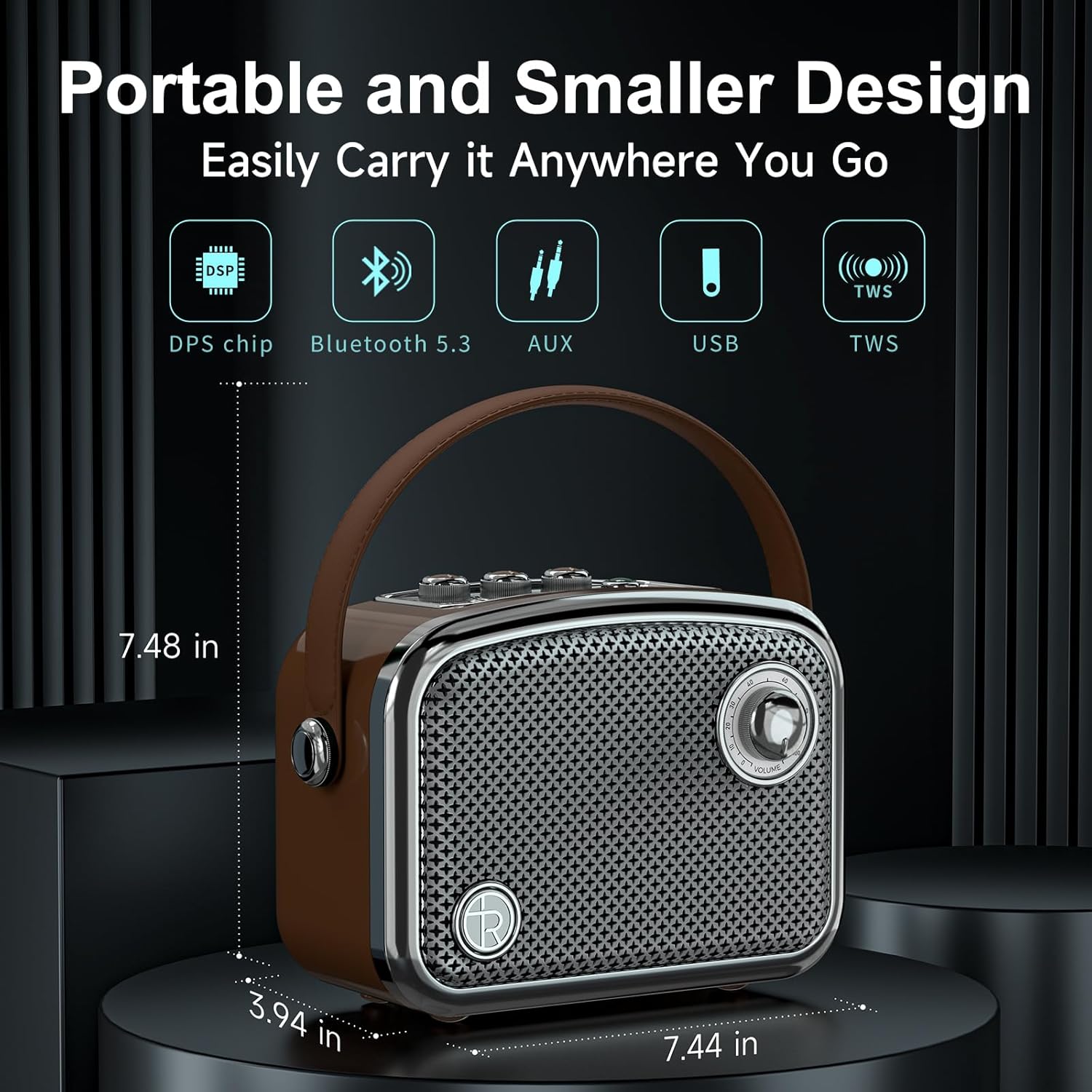 Thumbnail 3 de TOMPROAD Altoparlante Bluetooth portatile in stile retrò marrone: eleganza vintage e praticità