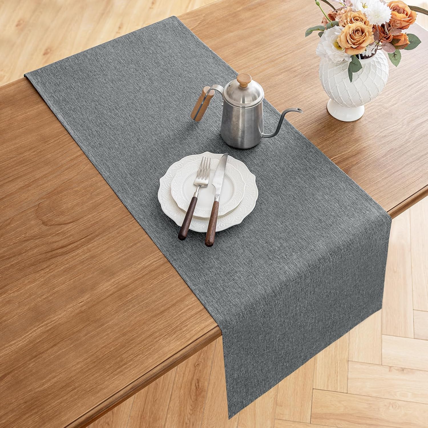 Thumbnail 6 de AooHome Tischdecke 140x220 cm Grau (Leinen-Optik) – wasserabweisend & abwischbar