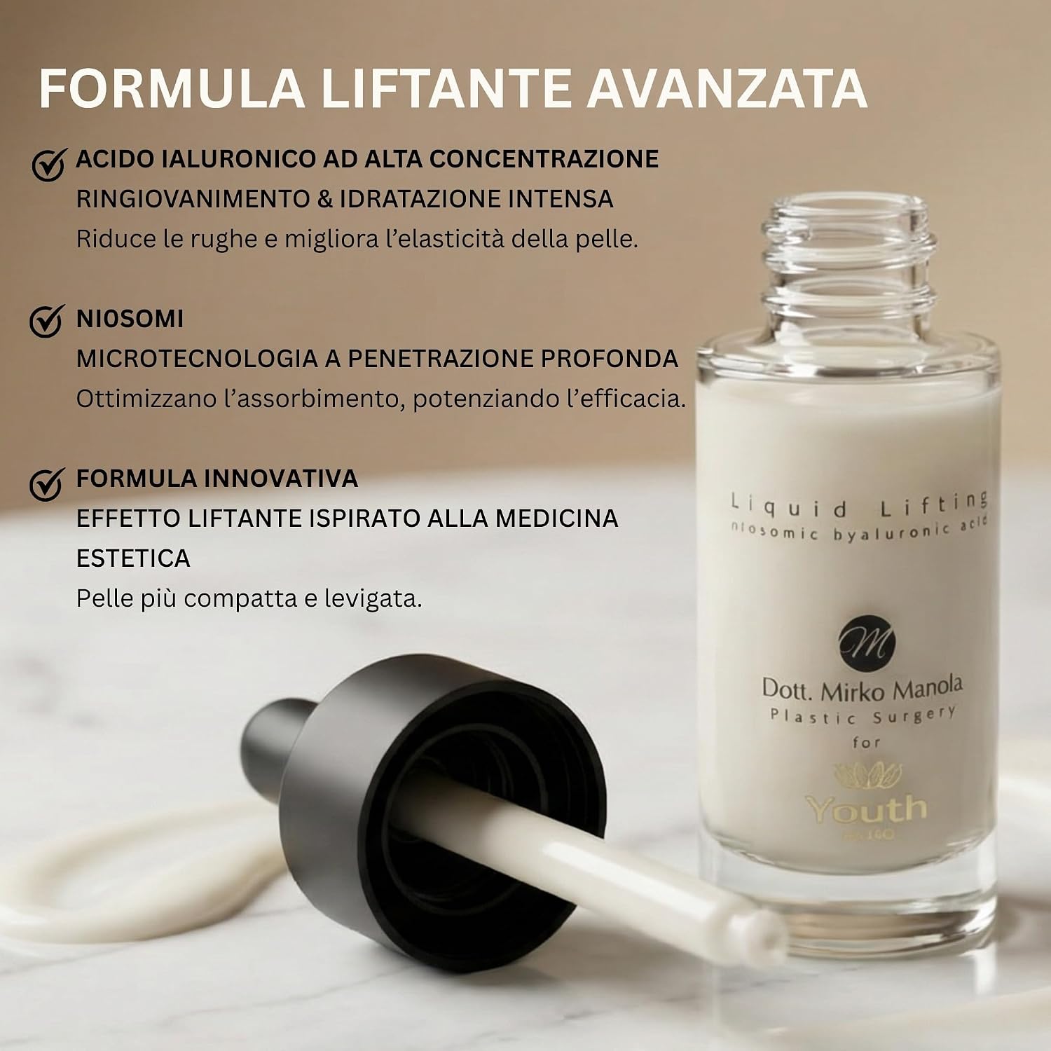 Detalle 2 de Youth Milano - Crema Viso Antirughe Liftante 30 ml e Siero all’Acido Ialuronico ad Alta Concentrazione