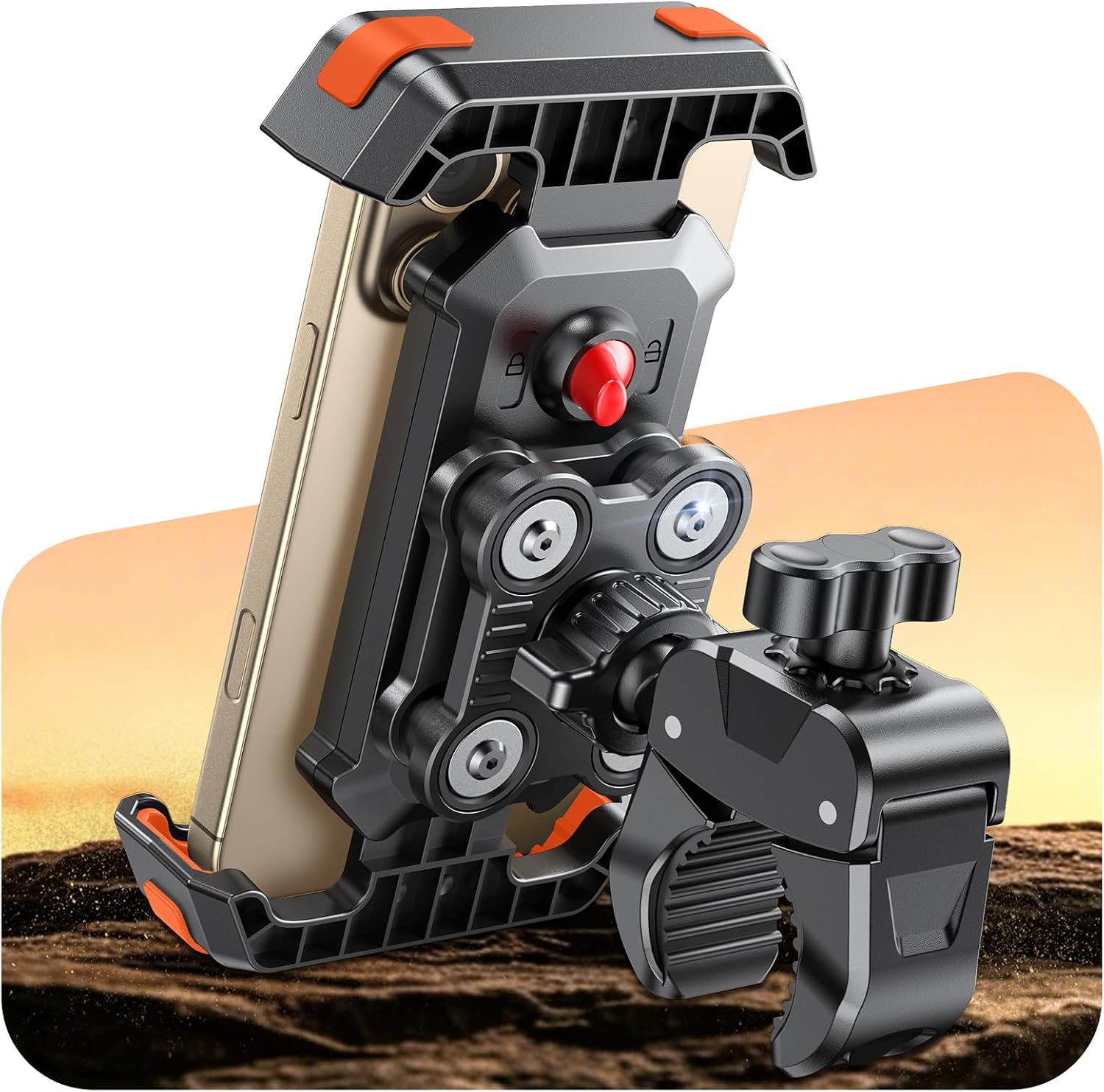Detalle de CIRYCASE YYS683 motorfiets-gsmhouder met trillingsdemping en 360°-rotatie